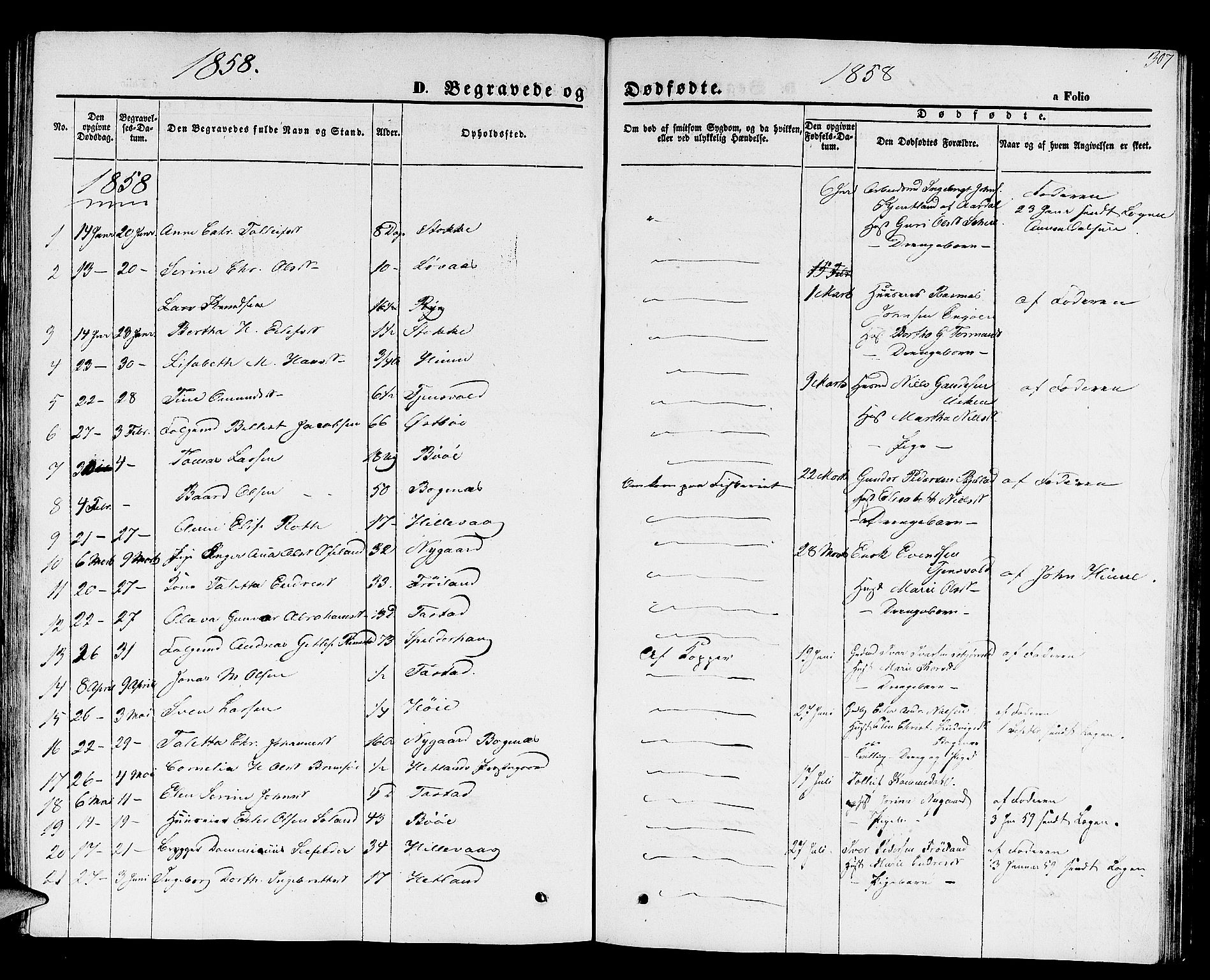 Hetland sokneprestkontor, SAST/A-101826/30/30BB/L0001: Parish register (copy) no. B 1, 1850-1868, p. 307