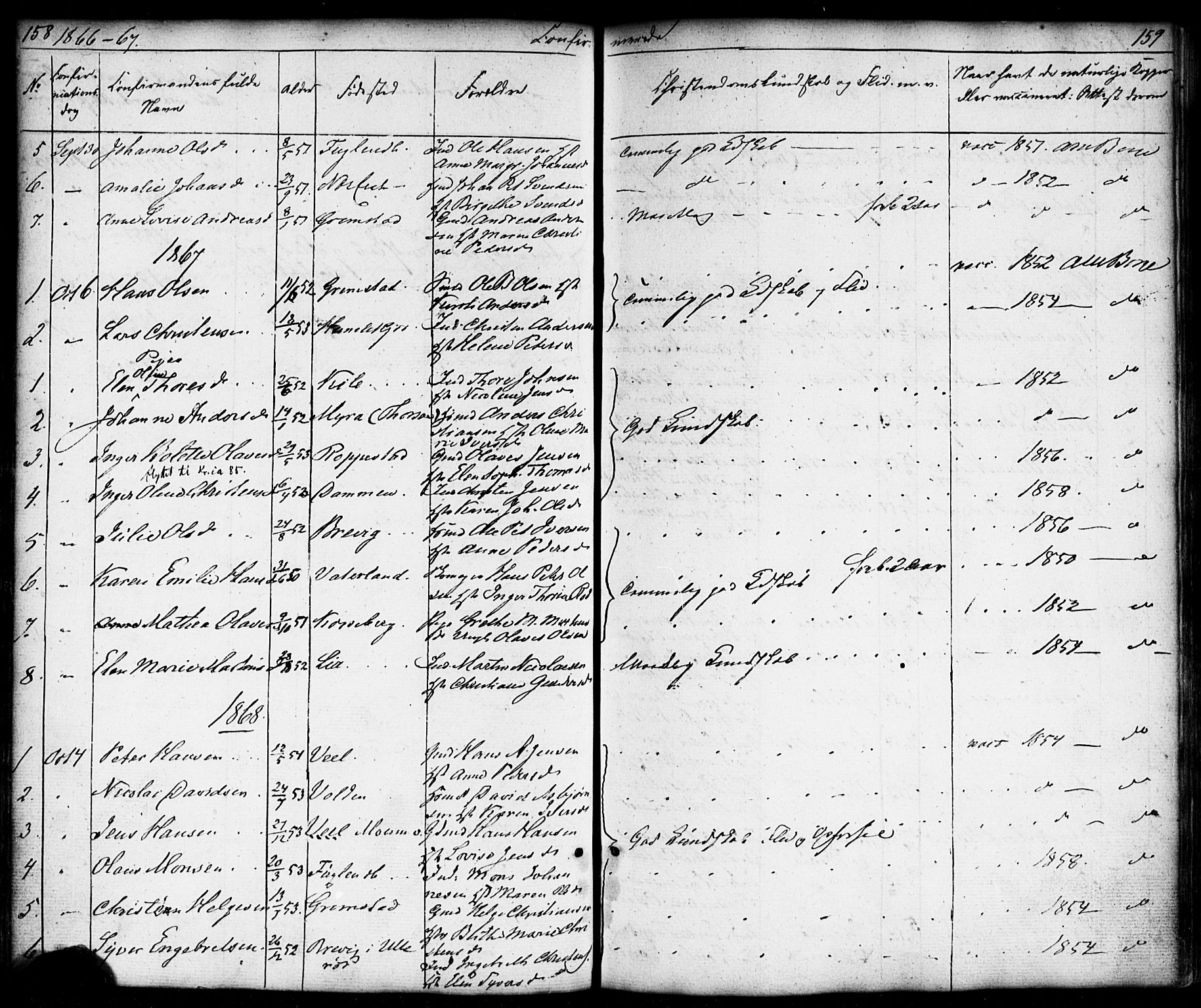 Borge prestekontor Kirkebøker, AV/SAO-A-10903/F/Fb/L0002: Parish register (official) no. II 2, 1853-1877, p. 158-159