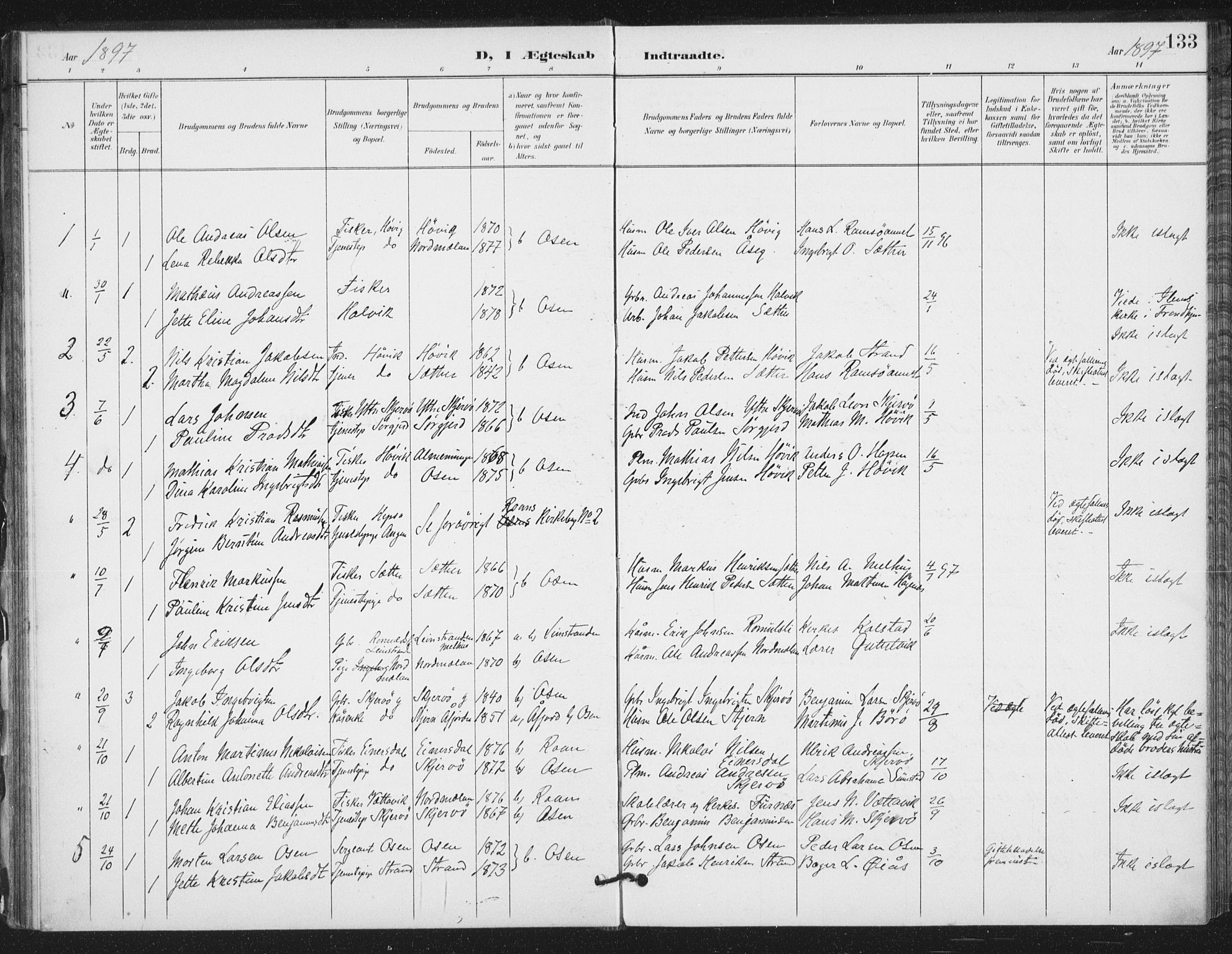 Ministerialprotokoller, klokkerbøker og fødselsregistre - Sør-Trøndelag, SAT/A-1456/658/L0723: Parish register (official) no. 658A02, 1897-1912, p. 133