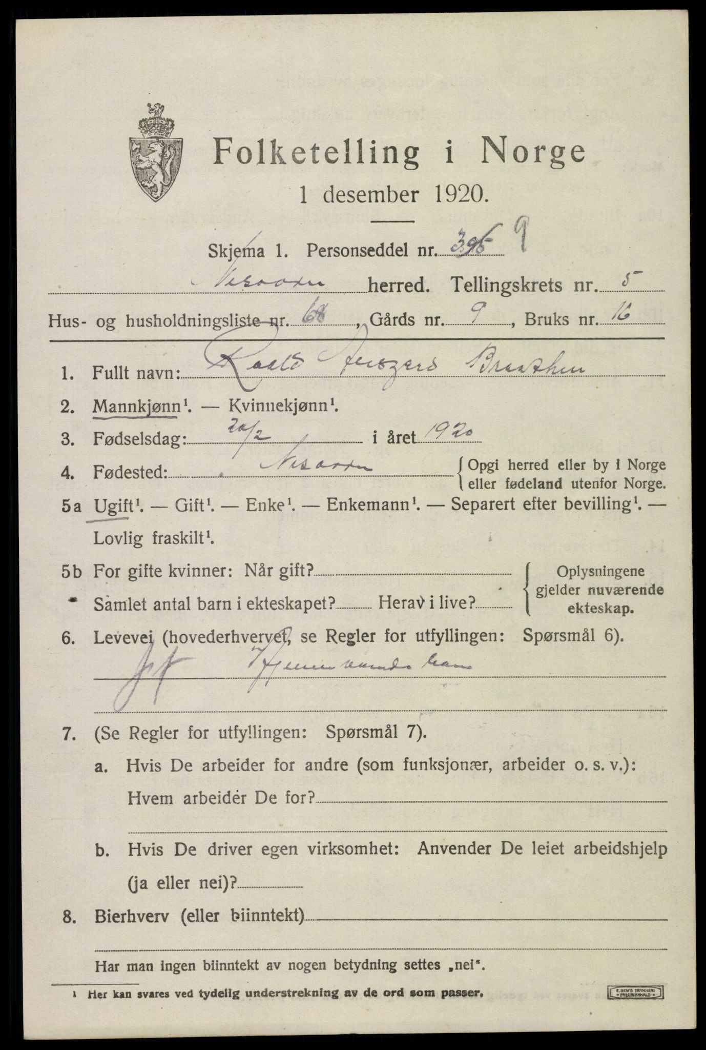 SAO, 1920 census for Nesodden, 1920, p. 5345