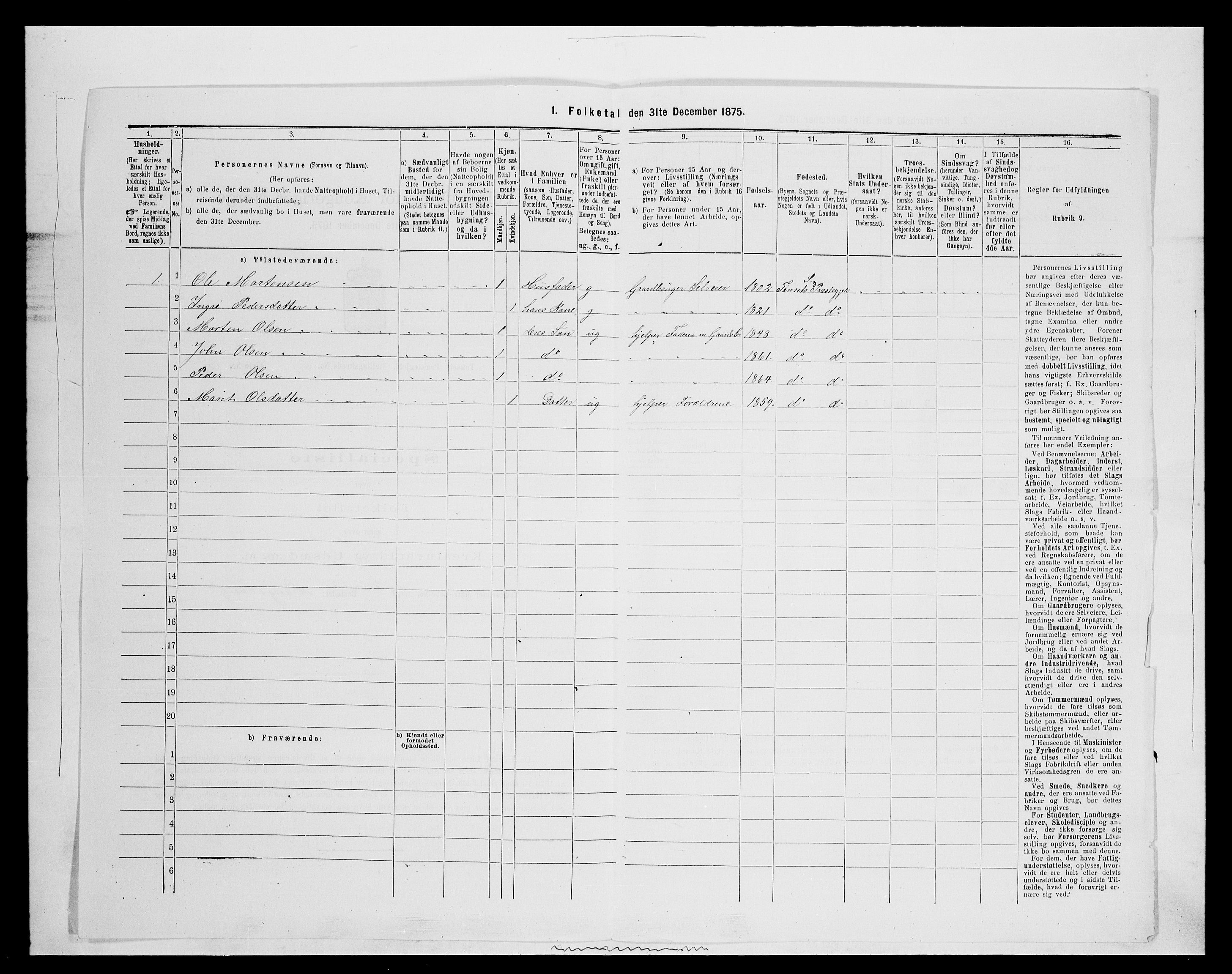 SAH, 1875 census for 0437P Tynset, 1875, p. 721