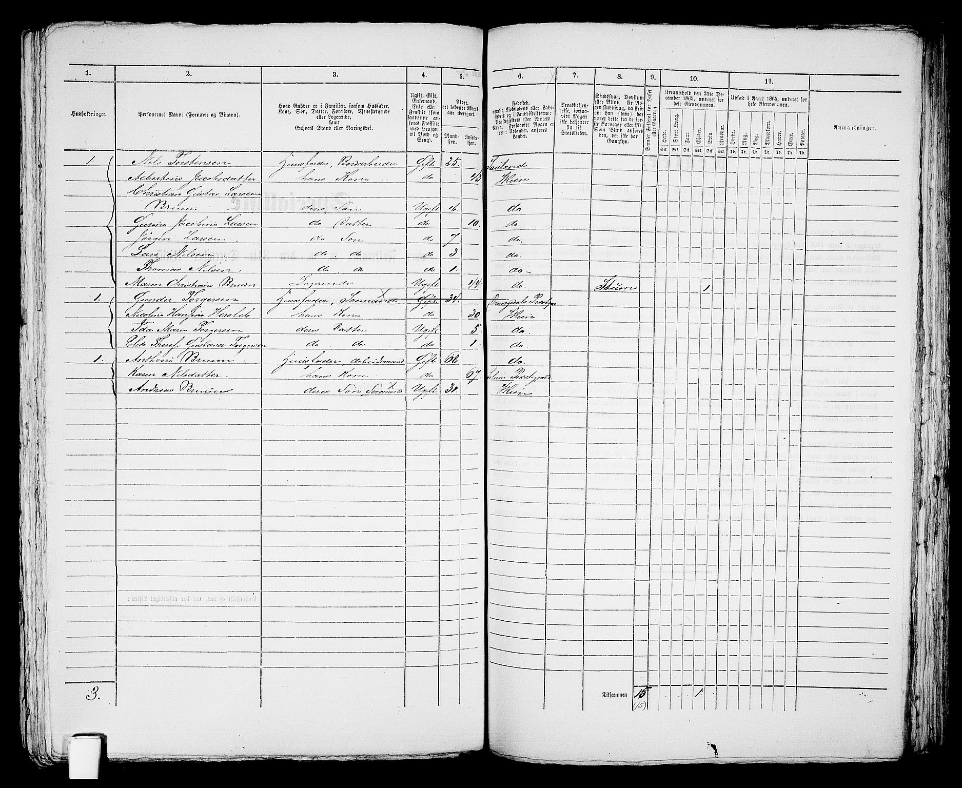 RA, 1865 census for Skien, 1865, p. 691