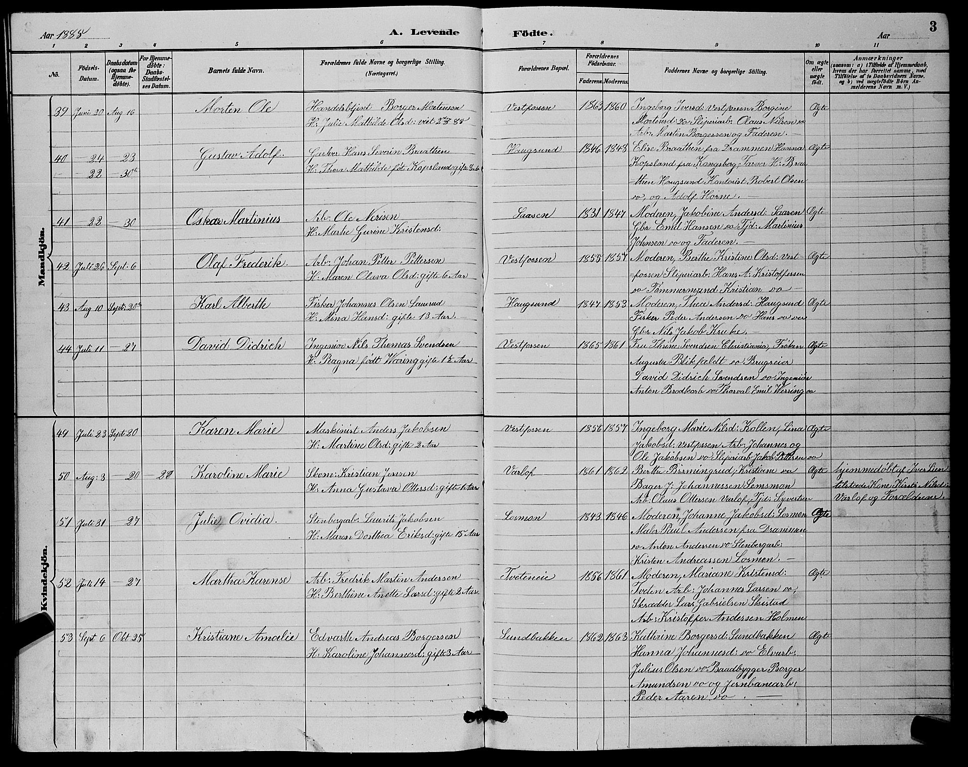 Eiker kirkebøker, AV/SAKO-A-4/G/Ga/L0006: Parish register (copy) no. I 6, 1885-1893, p. 3
