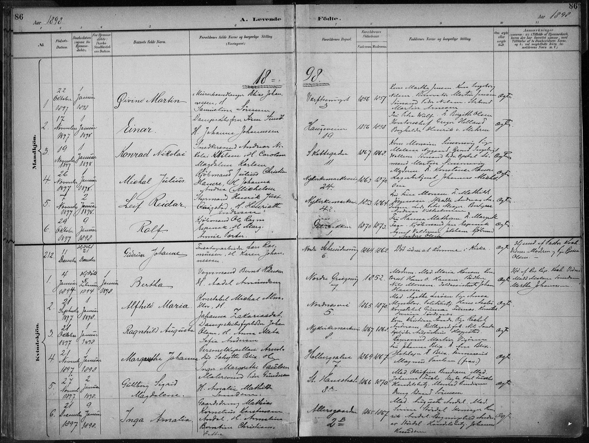 Nykirken Sokneprestembete, AV/SAB-A-77101/H/Haa/L0018: Parish register (official) no. B 6, 1895-1903, p. 86