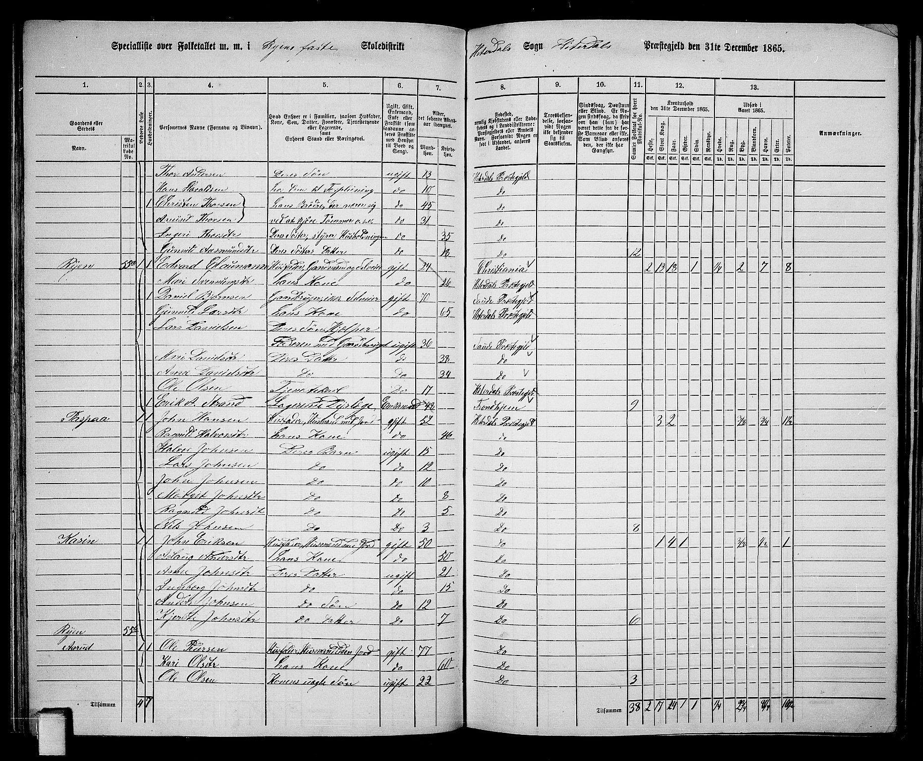 RA, 1865 census for Heddal, 1865, p. 50