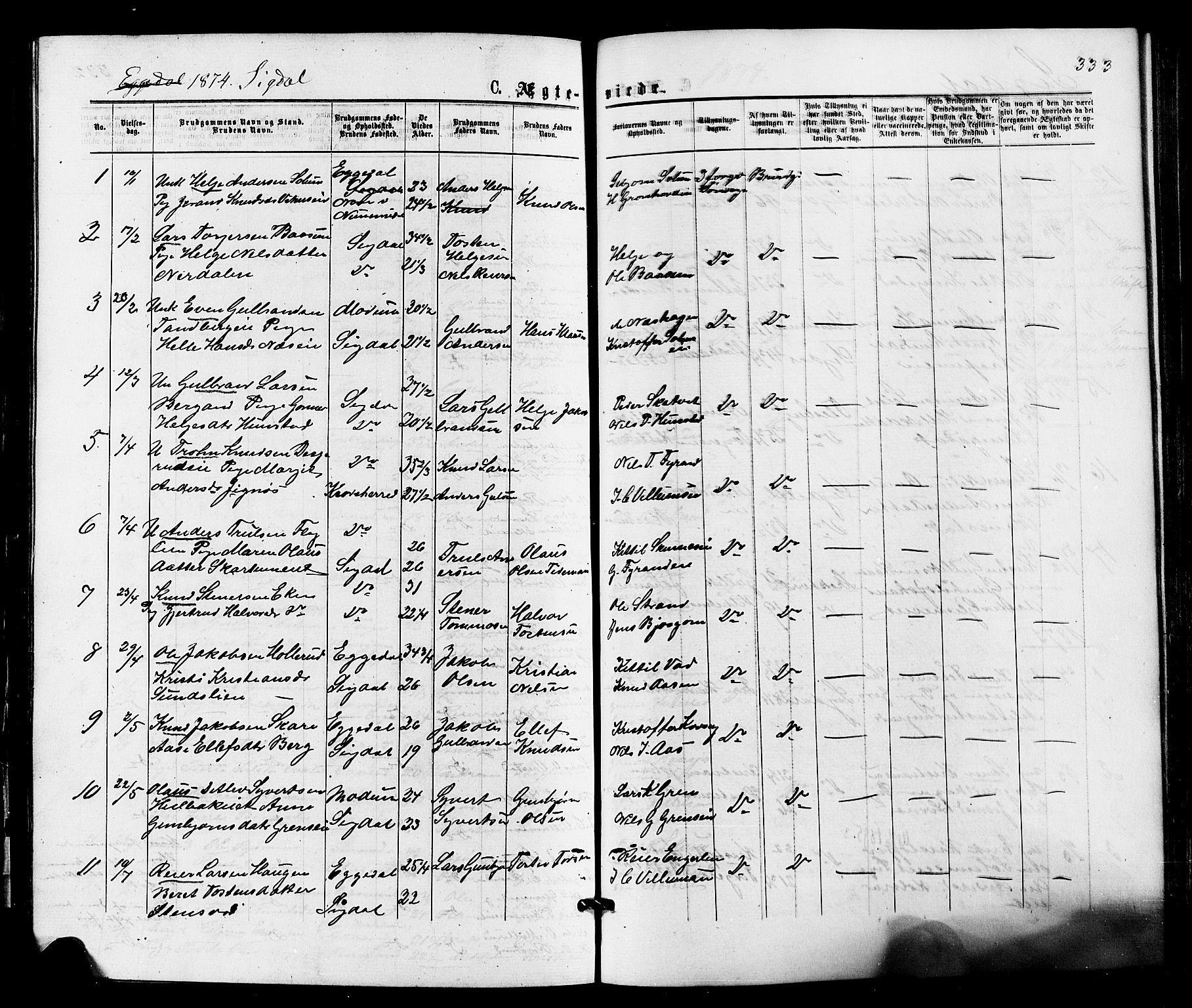 Sigdal kirkebøker, SAKO/A-245/F/Fa/L0010: Parish register (official) no. I 10 /1, 1872-1878, p. 333