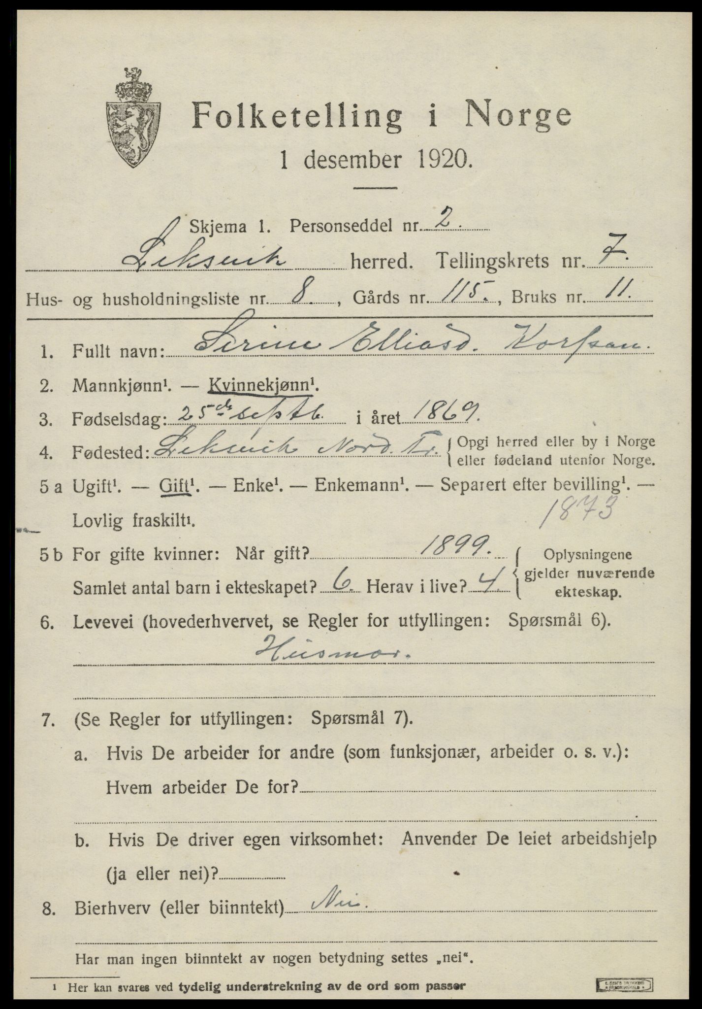 SAT, 1920 census for Leksvik, 1920, p. 6136