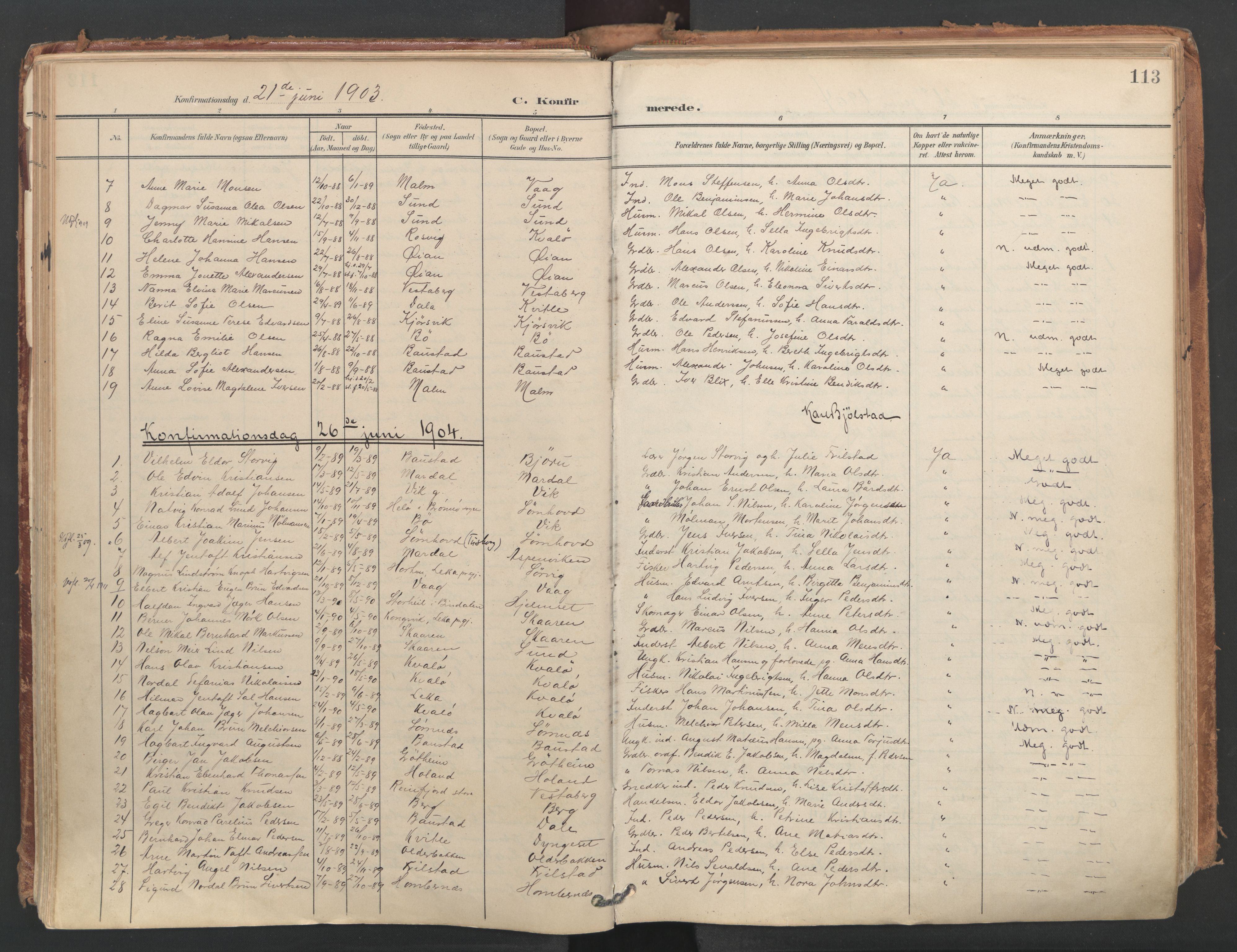 Ministerialprotokoller, klokkerbøker og fødselsregistre - Nordland, SAT/A-1459/812/L0180: Parish register (official) no. 812A09, 1901-1915, p. 113