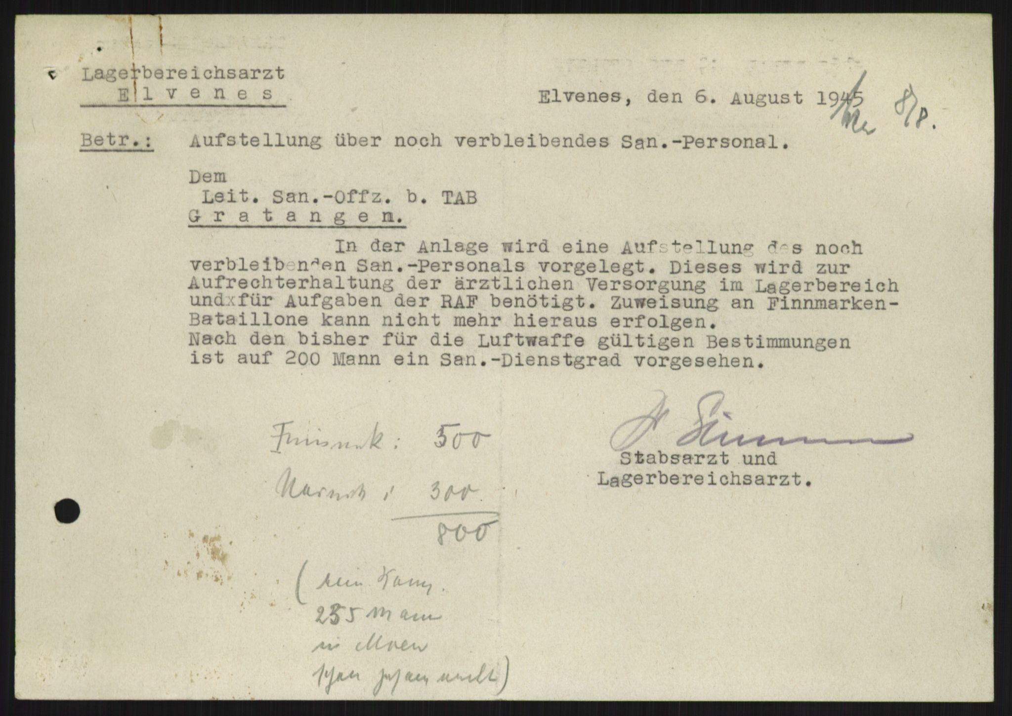 Deutscher Oberbefehlshaber Norwegen (DOBN), AV/RA-RAFA-2197/D/Do/L0253/0006: TAB Gratangen/Bardufoss / 25. Befehle über ArbeitsEinsatz (Finnmark pp), 1945