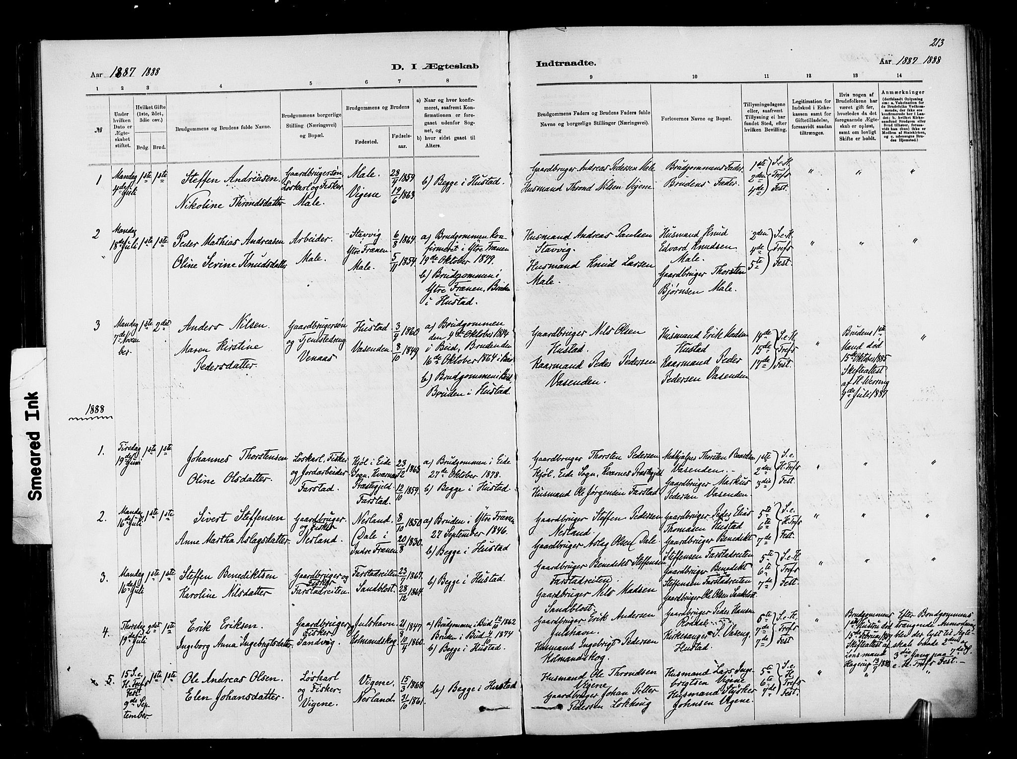 Ministerialprotokoller, klokkerbøker og fødselsregistre - Møre og Romsdal, AV/SAT-A-1454/567/L0778: Parish register (official) no. 567A01, 1881-1903, p. 213