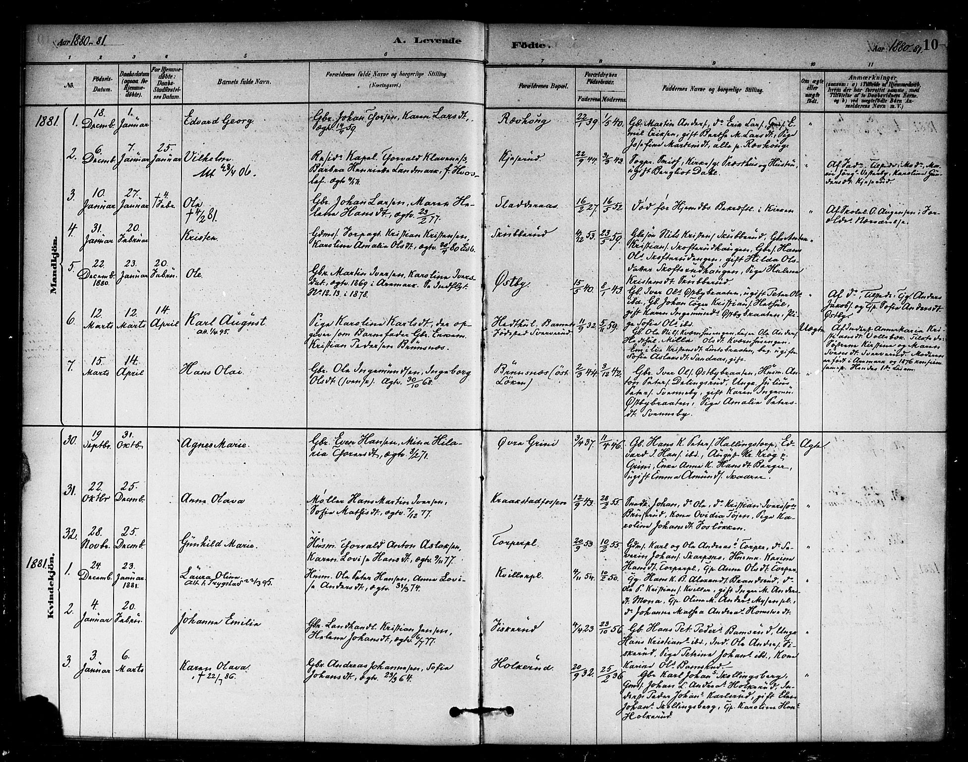 Eidsberg prestekontor Kirkebøker, SAO/A-10905/F/Fb/L0001: Parish register (official) no. II 1, 1879-1900, p. 10