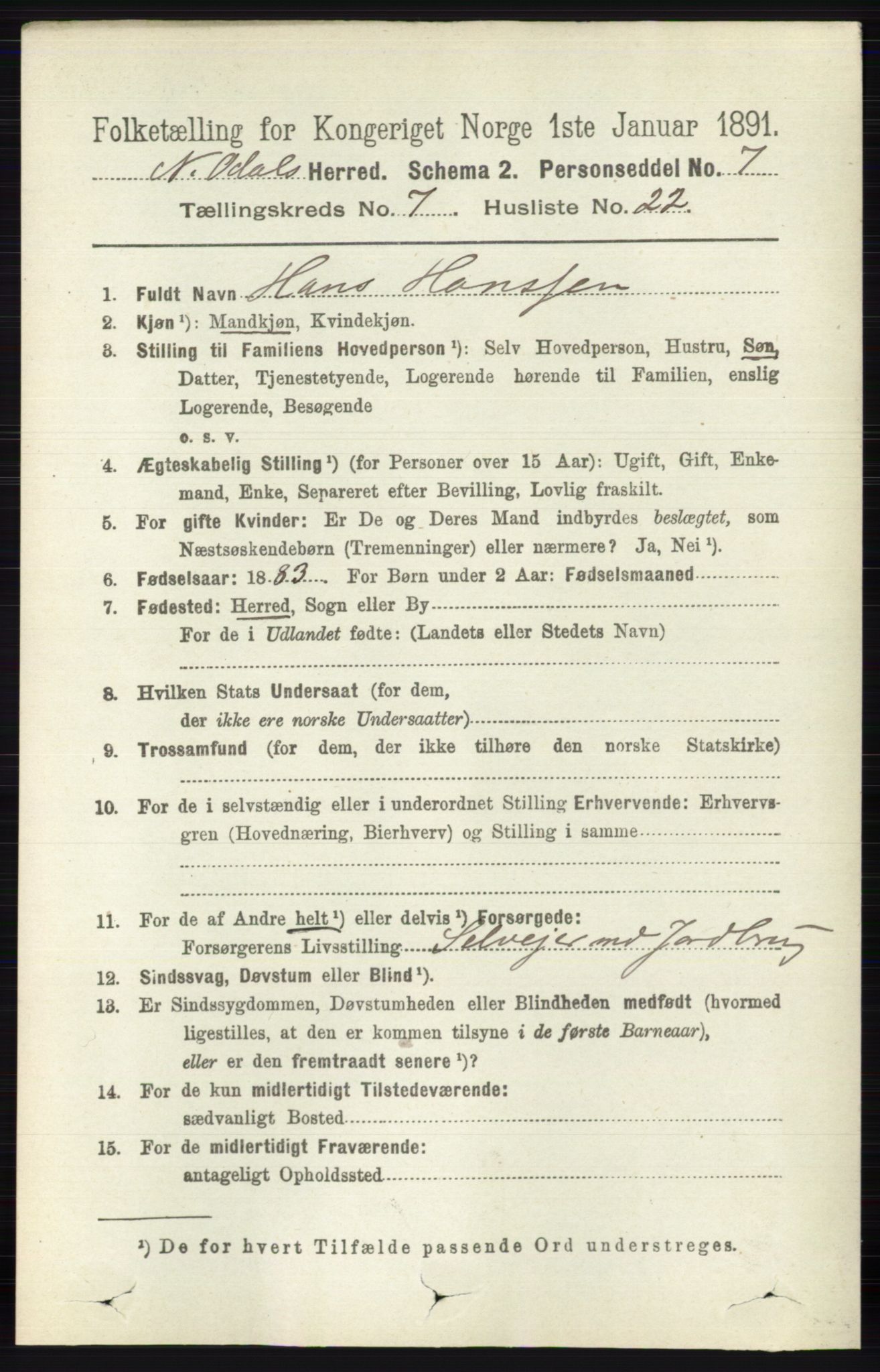 RA, 1891 census for 0418 Nord-Odal, 1891, p. 2948