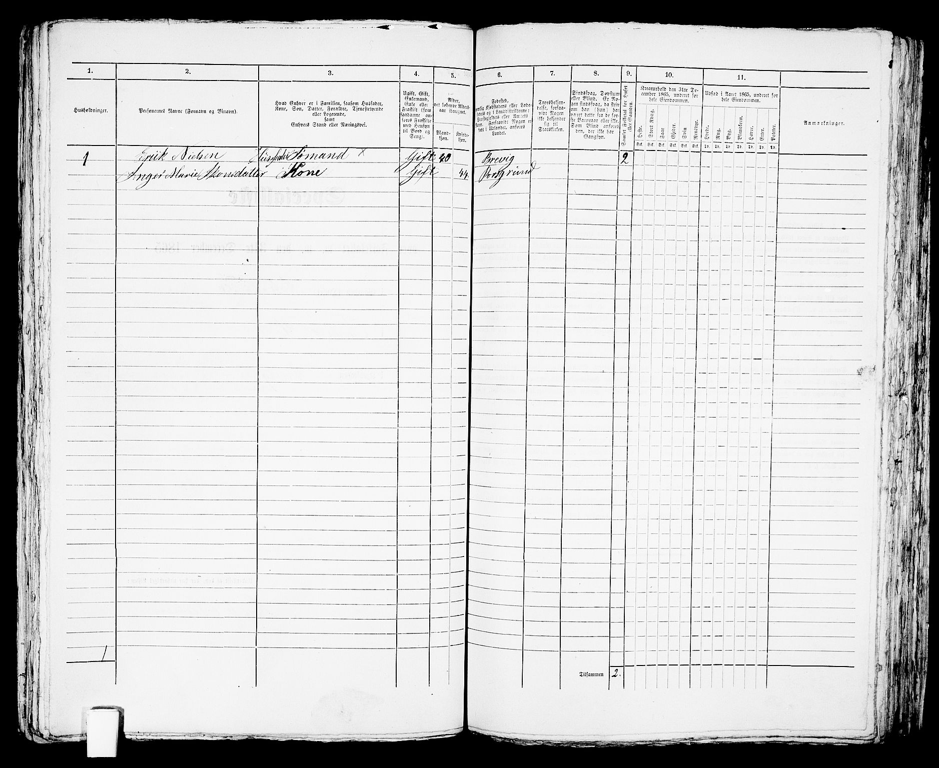RA, 1865 census for Brevik, 1865, p. 594