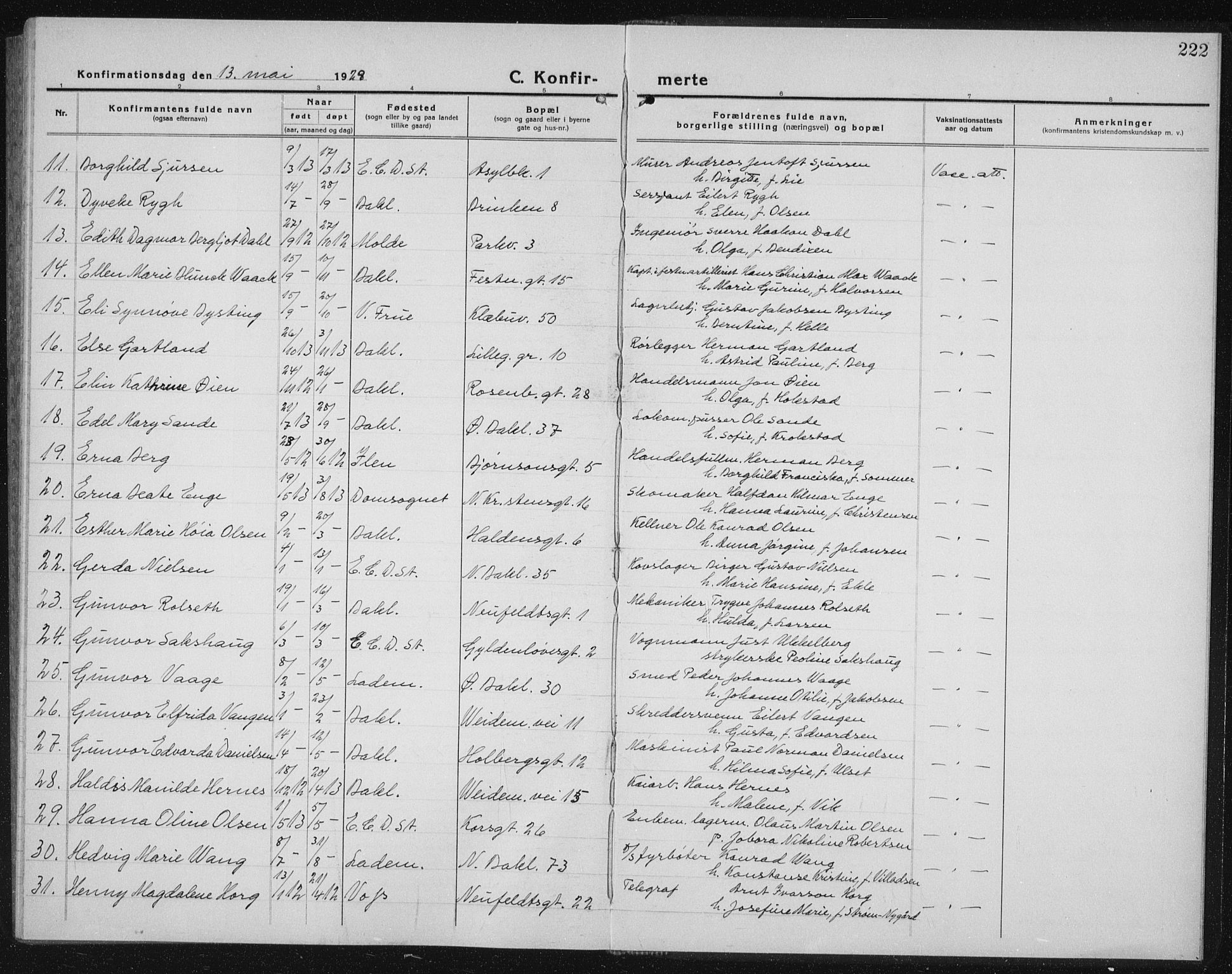 Ministerialprotokoller, klokkerbøker og fødselsregistre - Sør-Trøndelag, AV/SAT-A-1456/604/L0227: Parish register (copy) no. 604C10, 1923-1942, p. 222