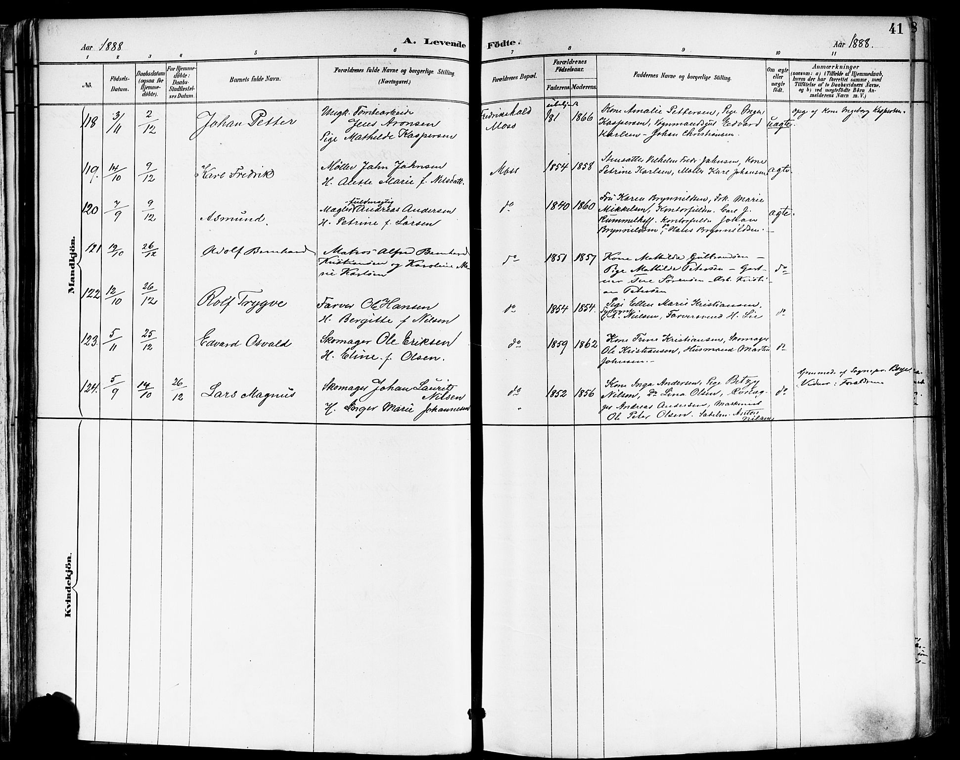 Moss prestekontor Kirkebøker, AV/SAO-A-2003/F/Fb/L0002a: Parish register (official) no. II 2A, 1887-1893, p. 41