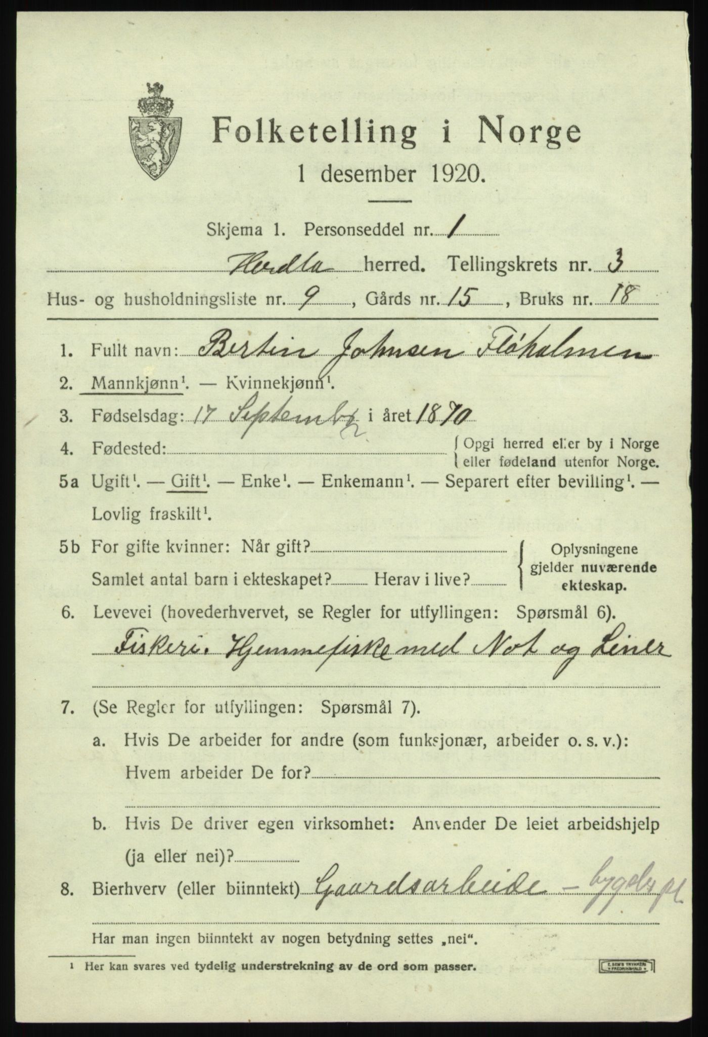 SAB, 1920 census for Herdla, 1920, p. 2903