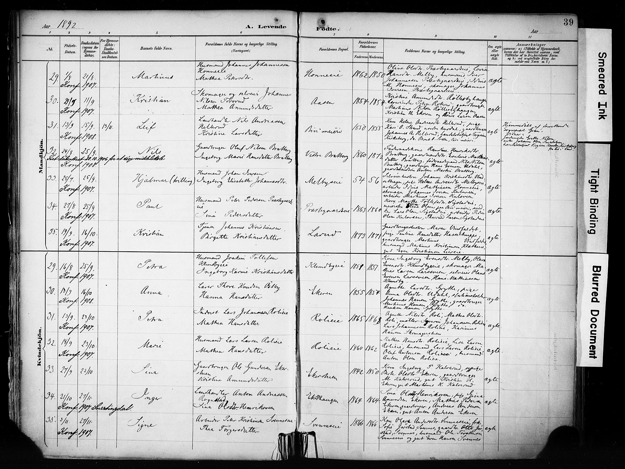 Biri prestekontor, AV/SAH-PREST-096/H/Ha/Haa/L0009: Parish register (official) no. 9, 1887-1900, p. 39
