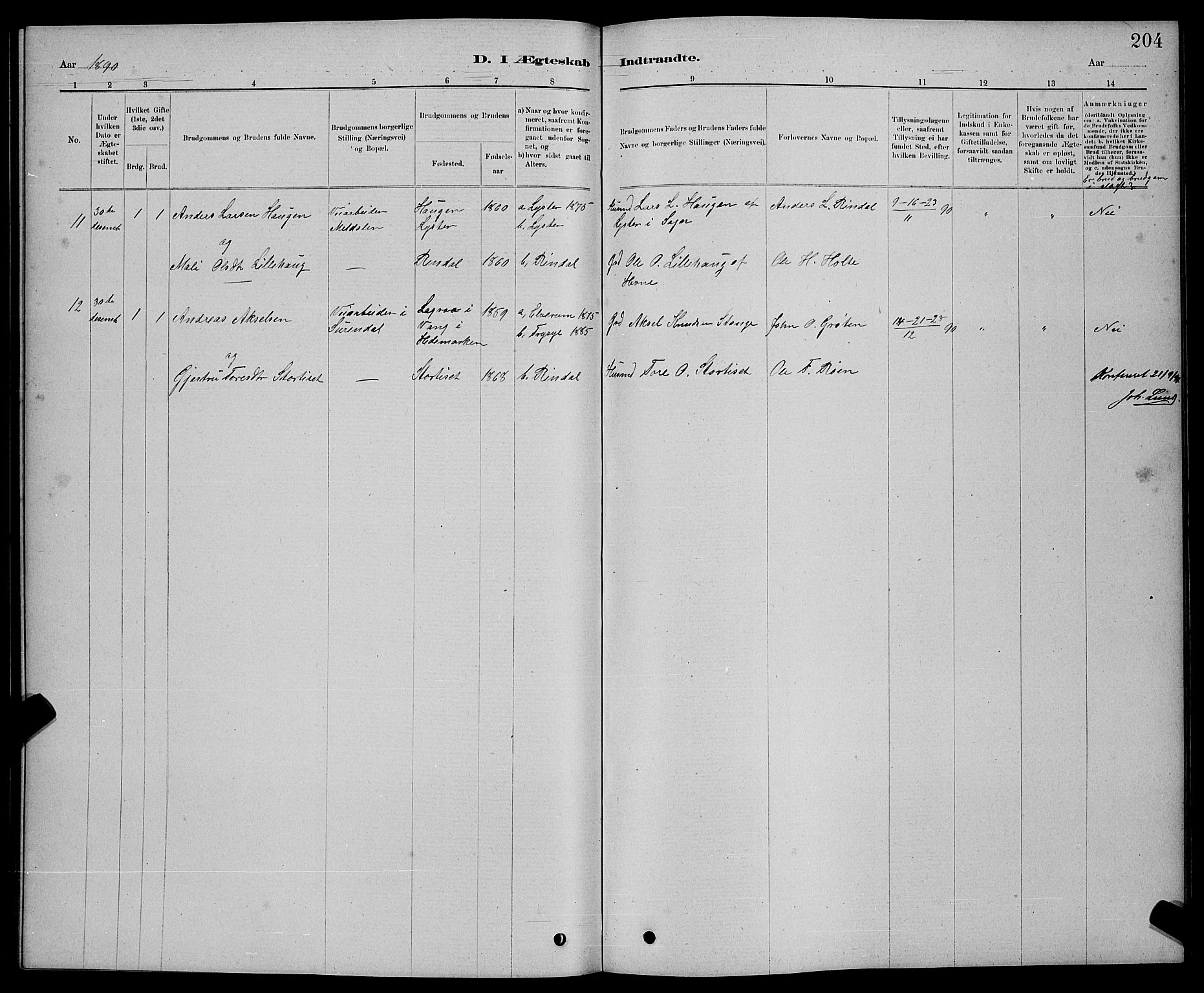 Ministerialprotokoller, klokkerbøker og fødselsregistre - Møre og Romsdal, AV/SAT-A-1454/598/L1077: Parish register (copy) no. 598C02, 1879-1891, p. 204