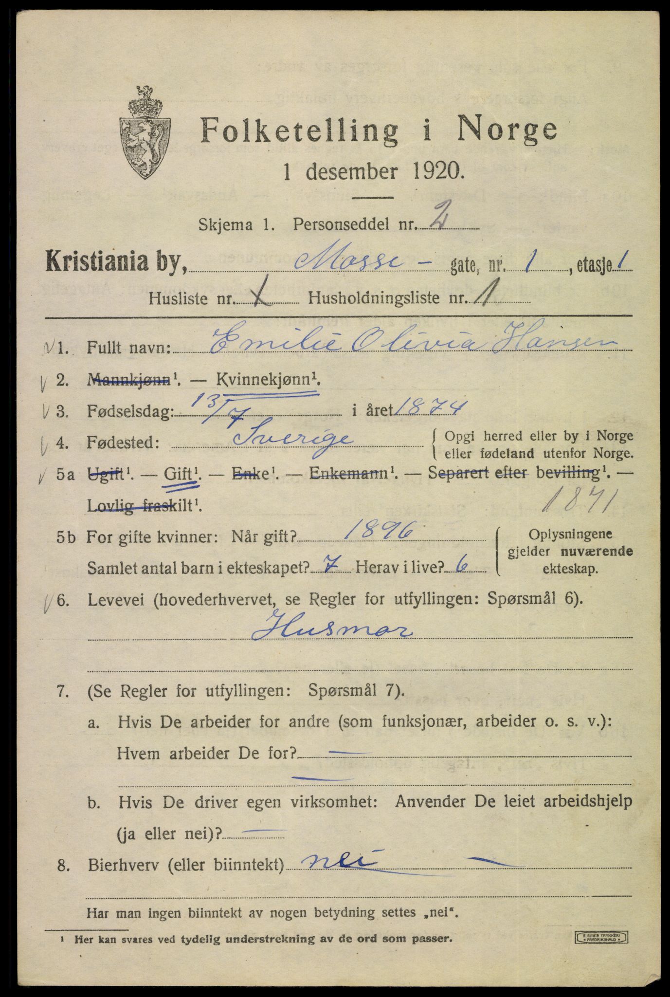 SAO, 1920 census for Kristiania, 1920, p. 396533