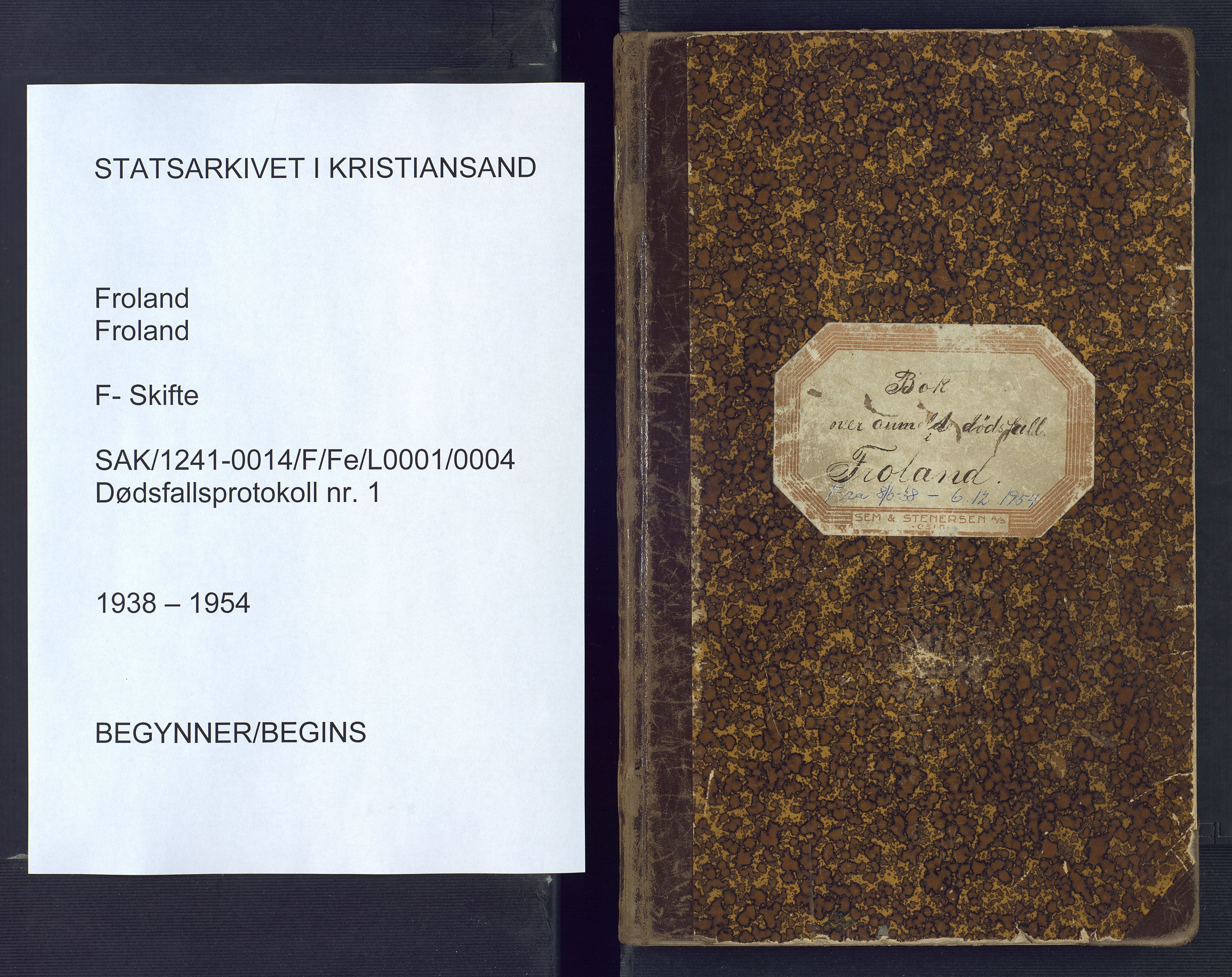 Froland lensmannskontor, AV/SAK-1241-0014/F/Fe/L0001/0004: Dødsfallsprotokoller / Dødsfallsprotokoll, 1938-1954