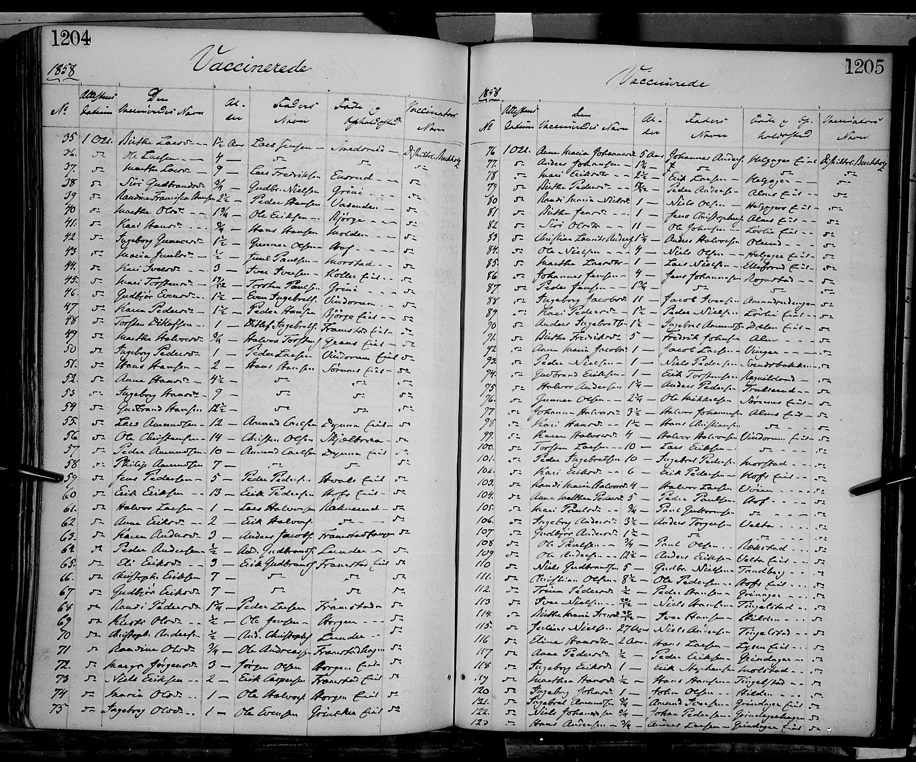 Gran prestekontor, AV/SAH-PREST-112/H/Ha/Haa/L0012: Parish register (official) no. 12, 1856-1874, p. 1204-1205