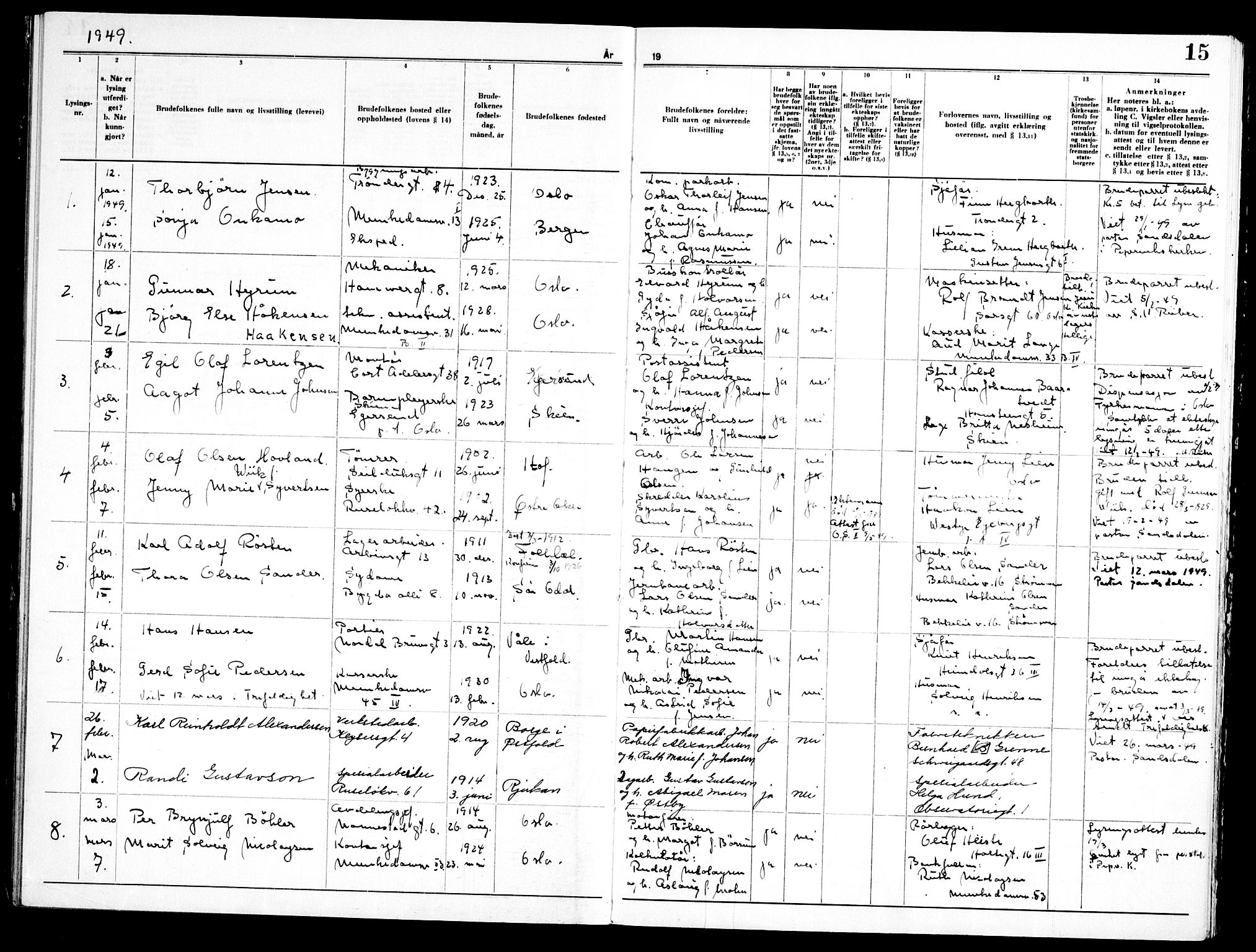 Piperviken prestekontor Kirkebøker, AV/SAO-A-10874/H/L0003: Banns register no. 3, 1945-1959, p. 15