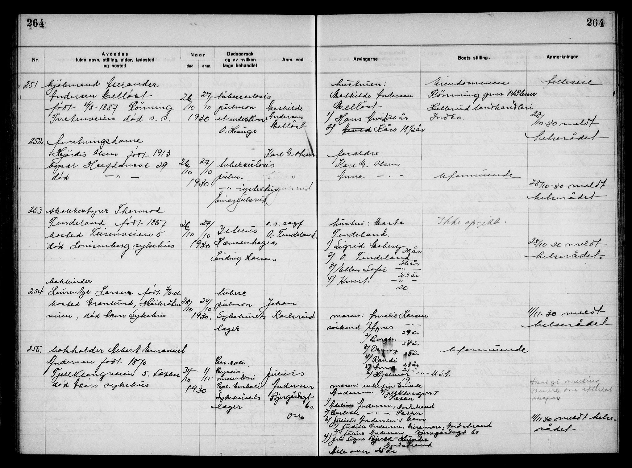 Aker kriminaldommer, skifte- og auksjonsforvalterembete, AV/SAO-A-10452/H/Hb/Hba/Hbac/L0002: Dødsfallsprotokoll for Østre Aker, 1927-1931, p. 264