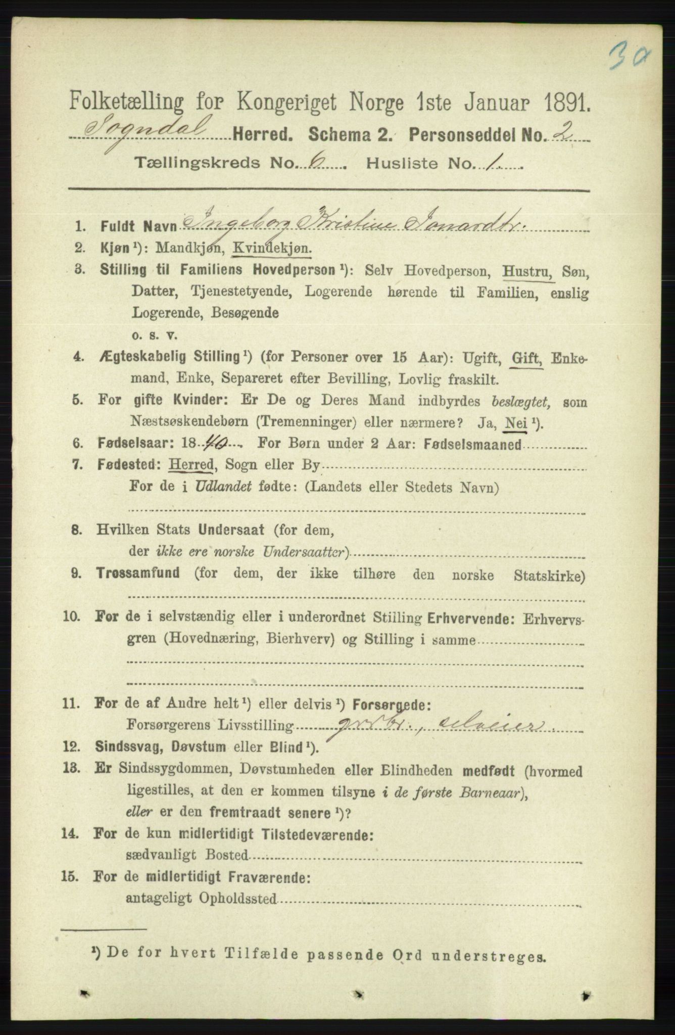 RA, 1891 census for 1111 Sokndal, 1891, p. 1643