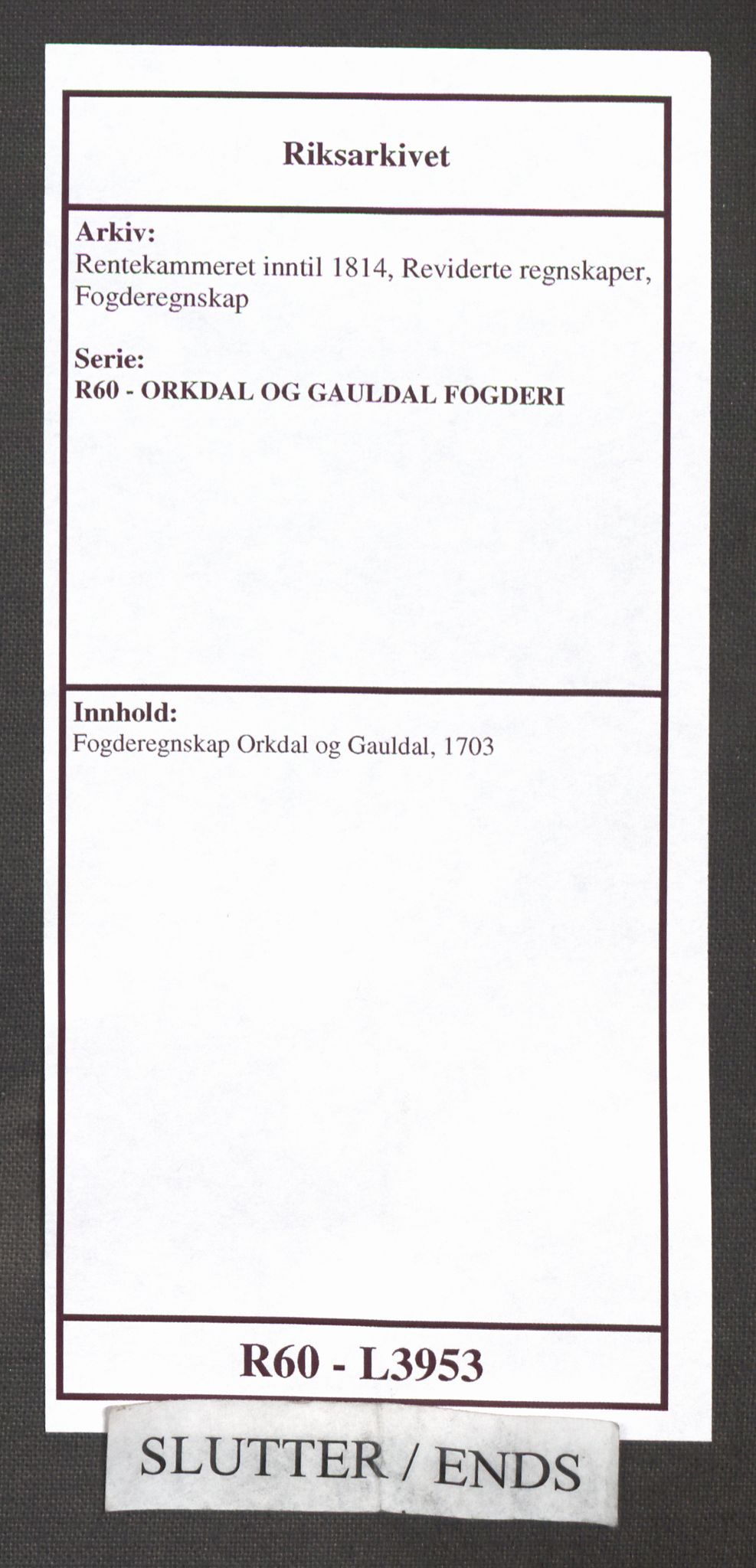 Rentekammeret inntil 1814, Reviderte regnskaper, Fogderegnskap, AV/RA-EA-4092/R60/L3953: Fogderegnskap Orkdal og Gauldal, 1703, p. 420