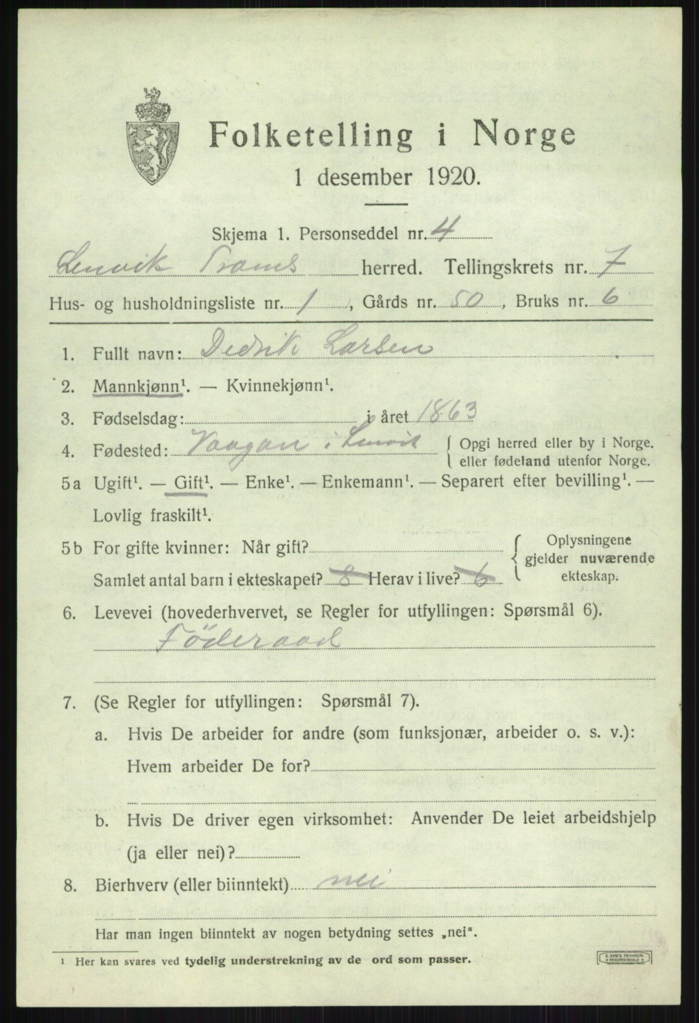 SATØ, 1920 census for Lenvik, 1920, p. 9504