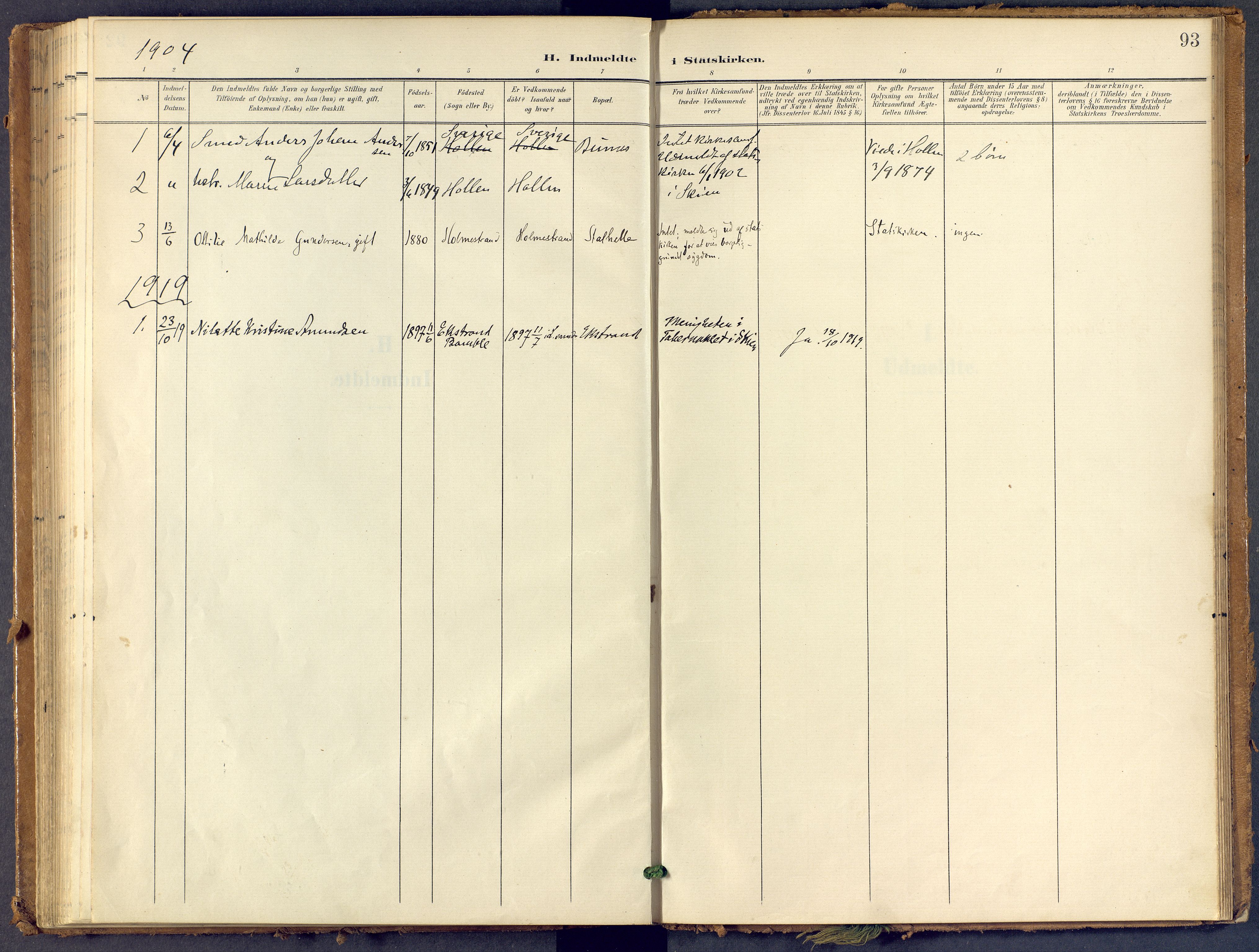 Bamble kirkebøker, SAKO/A-253/F/Fb/L0002: Parish register (official) no. II 2, 1900-1921, p. 93