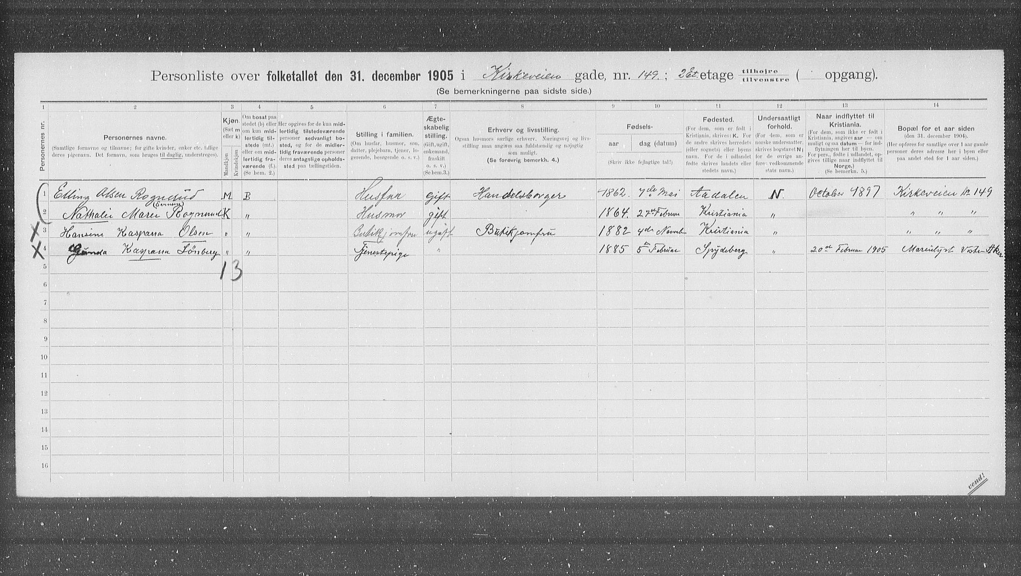 OBA, Municipal Census 1905 for Kristiania, 1905, p. 26881