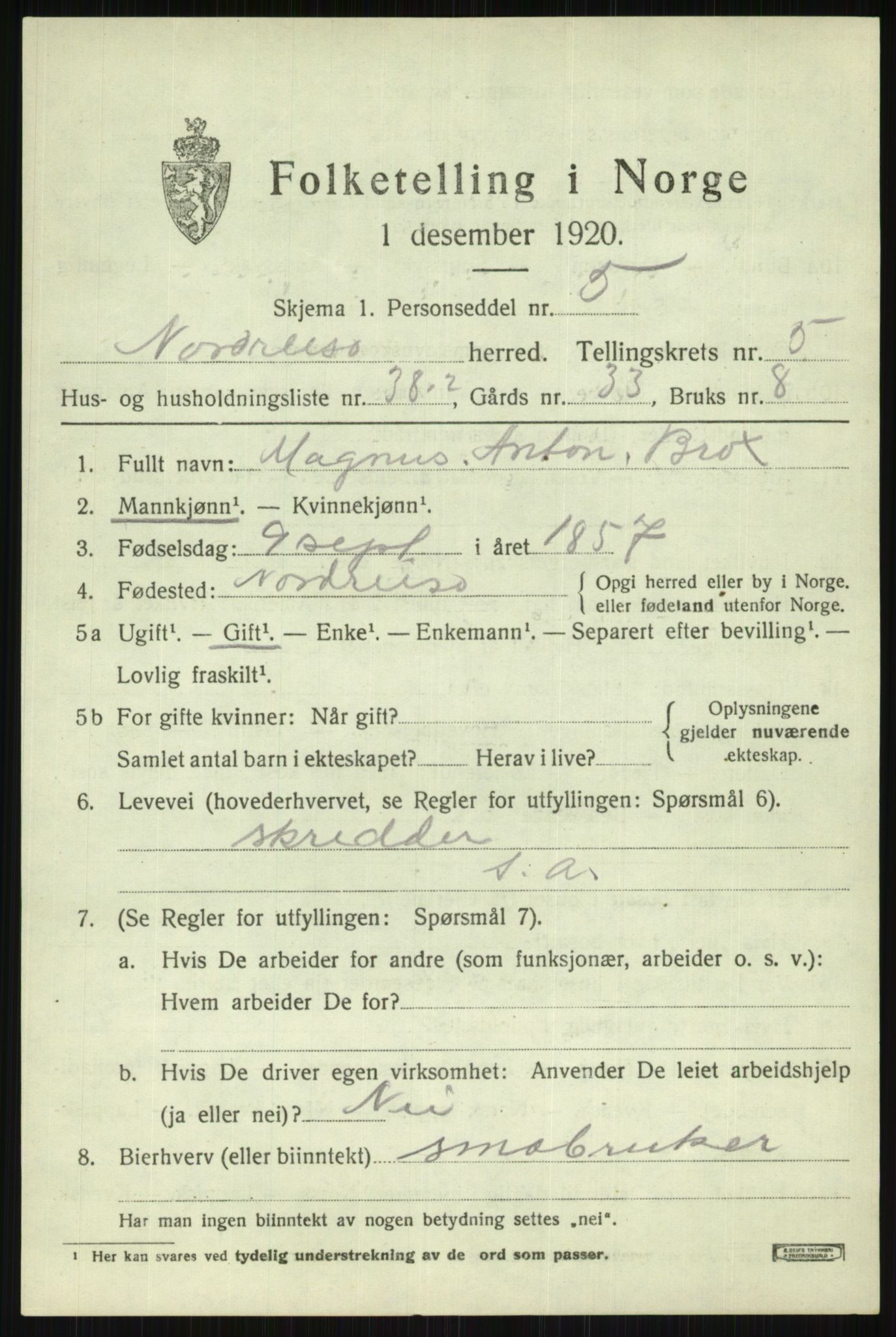 SATØ, 1920 census for Nordreisa, 1920, p. 2689