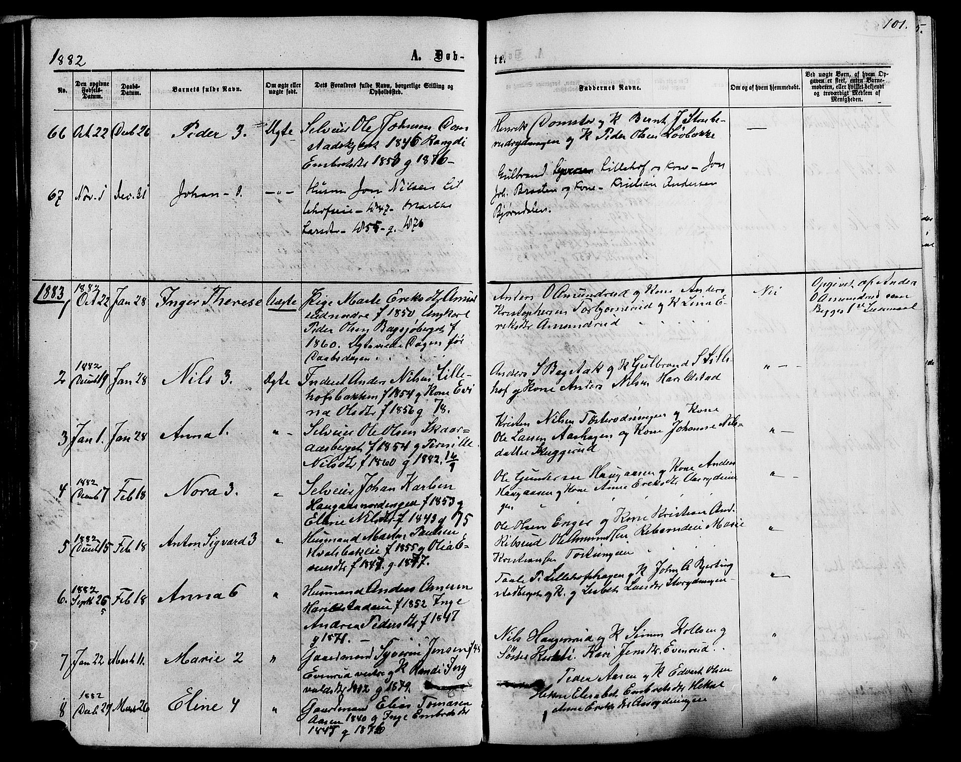 Romedal prestekontor, SAH/PREST-004/K/L0006: Parish register (official) no. 6, 1866-1886, p. 101