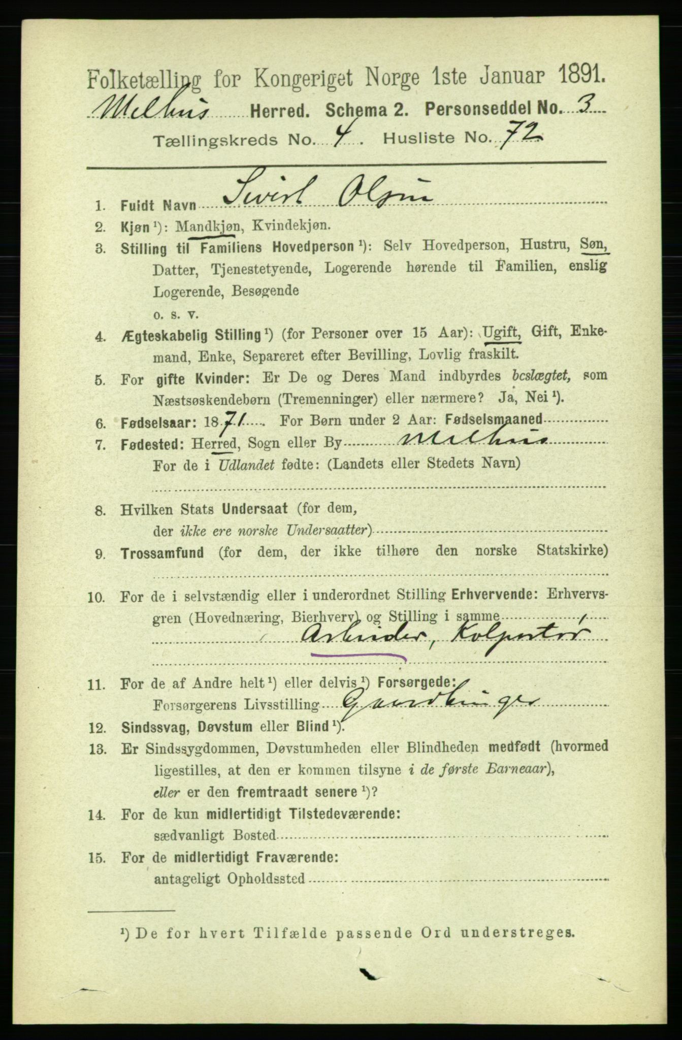 RA, 1891 census for 1653 Melhus, 1891, p. 2344