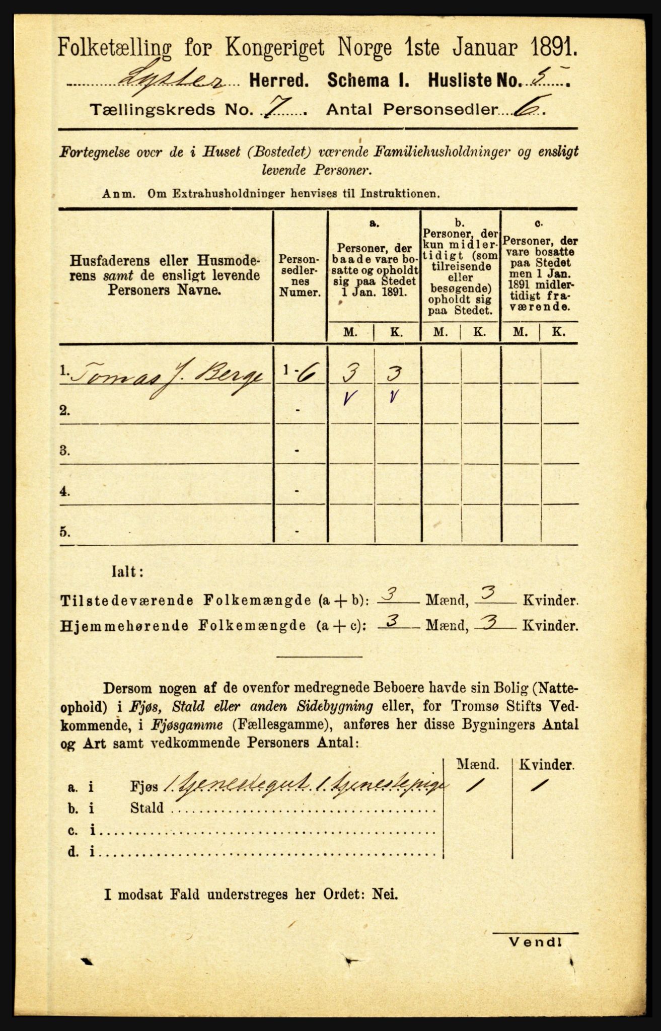 RA, 1891 census for 1426 Luster, 1891, p. 2604