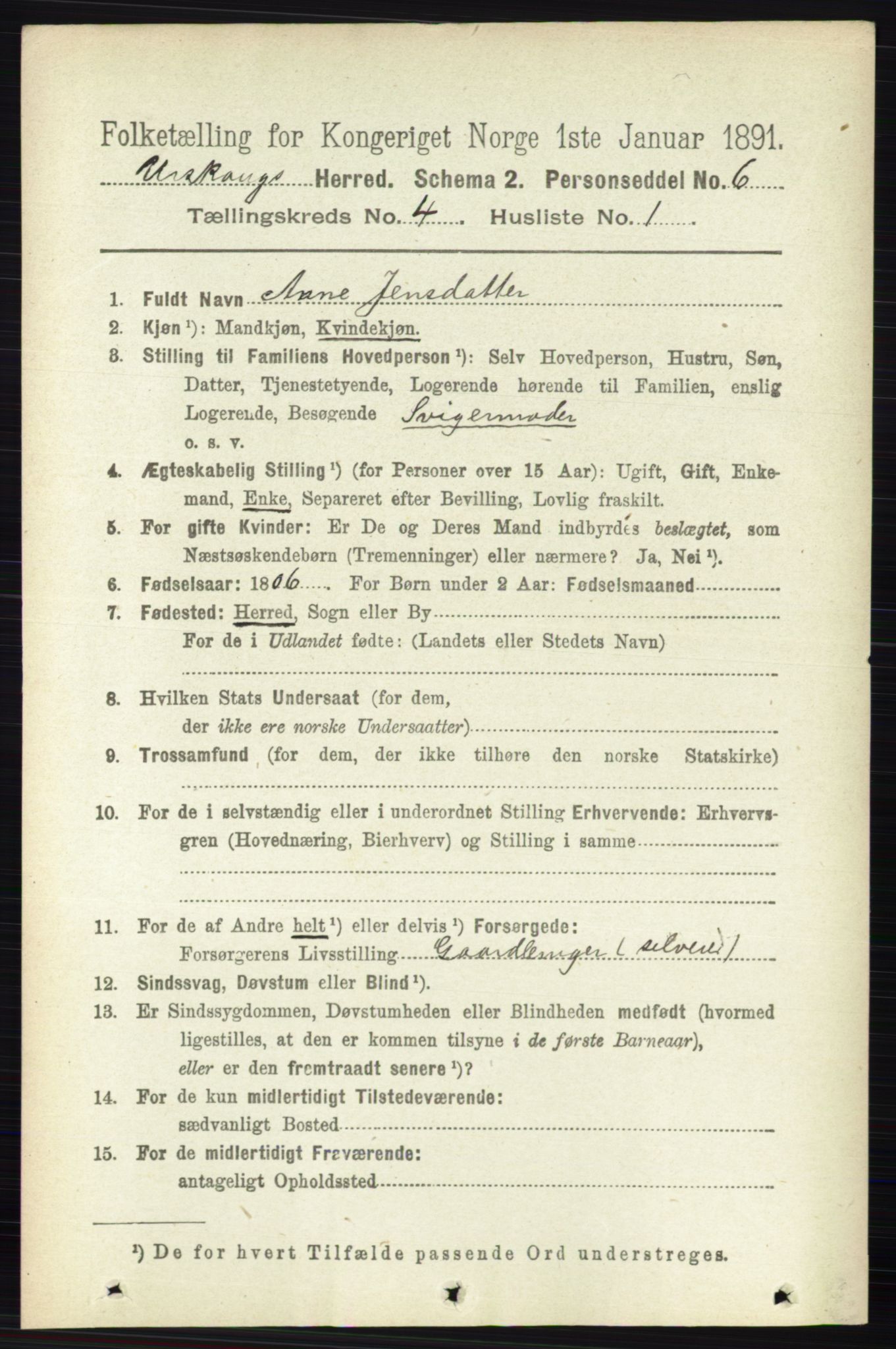 RA, 1891 census for 0224 Aurskog, 1891, p. 1492