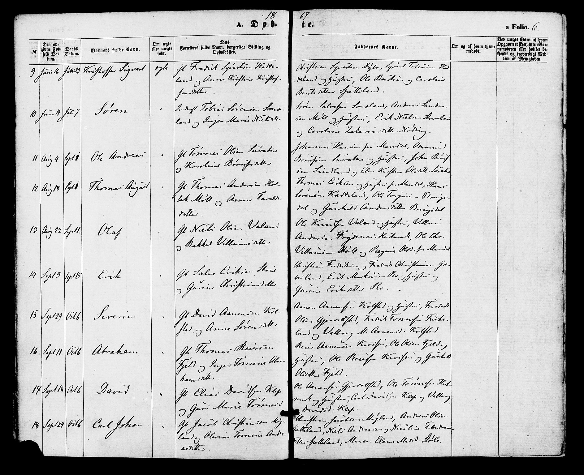 Holum sokneprestkontor, AV/SAK-1111-0022/F/Fa/Faa/L0006: Parish register (official) no. A 6, 1865-1883, p. 6