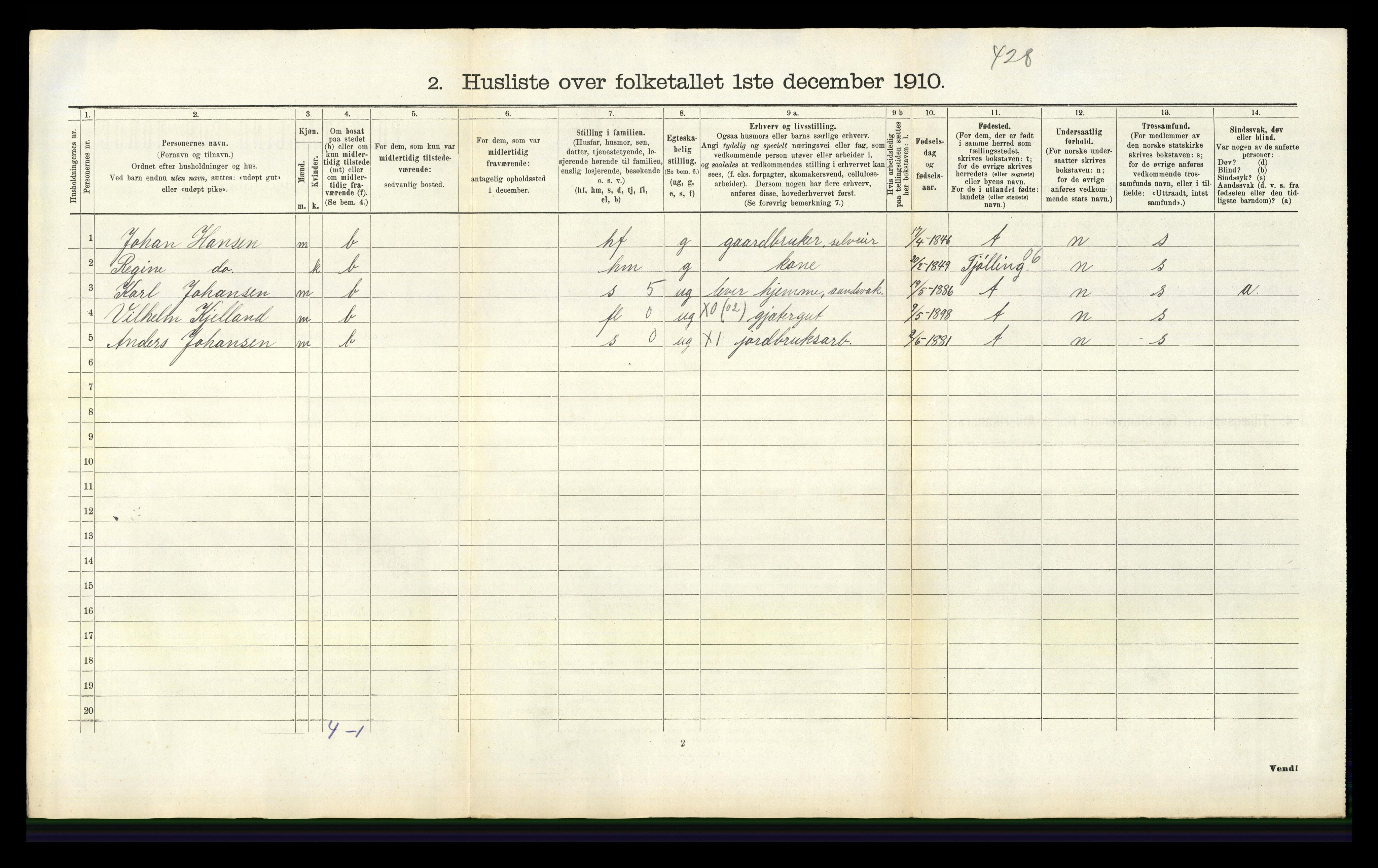 RA, 1910 census for Brunlanes, 1910, p. 690