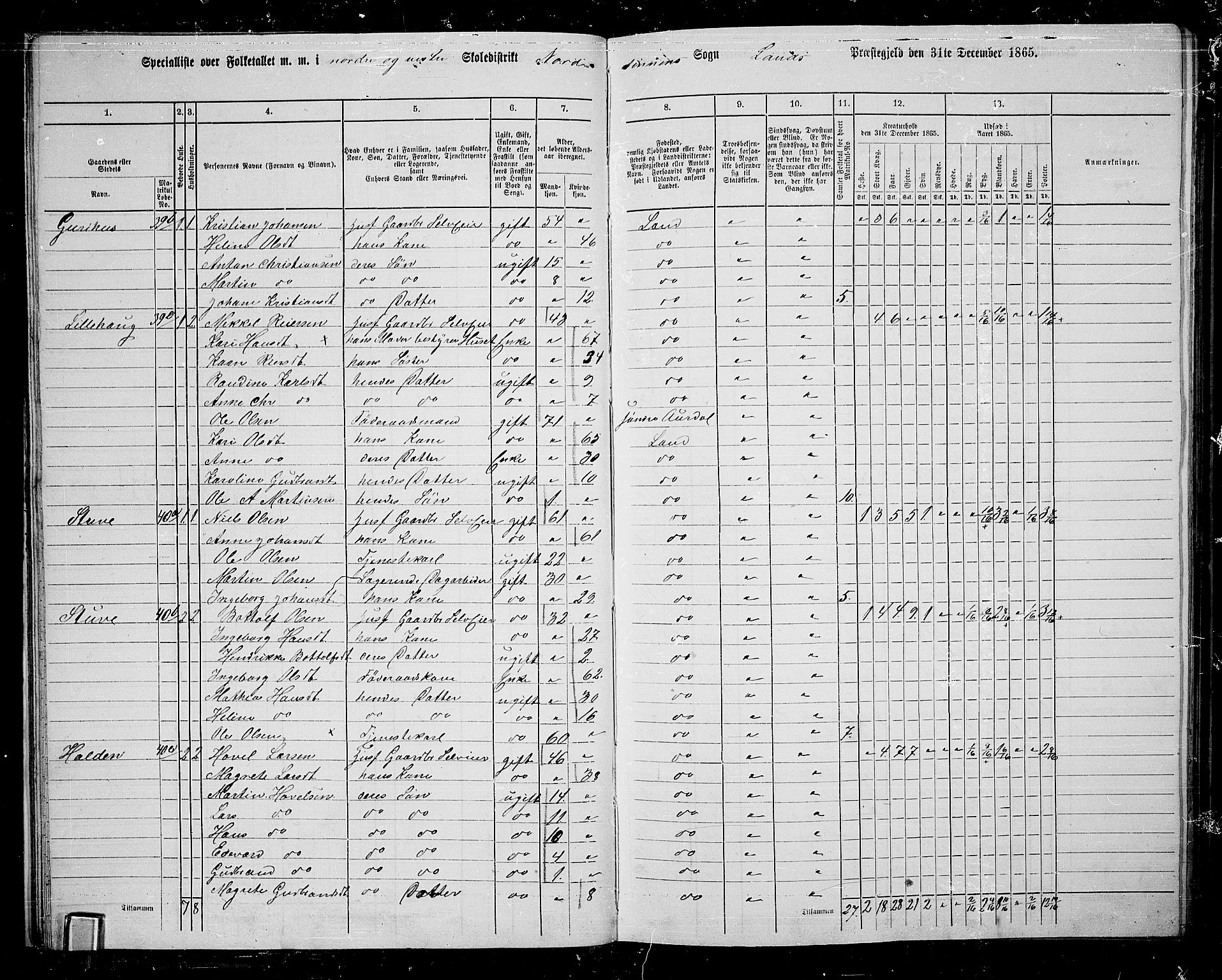 RA, 1865 census for Land, 1865, p. 34