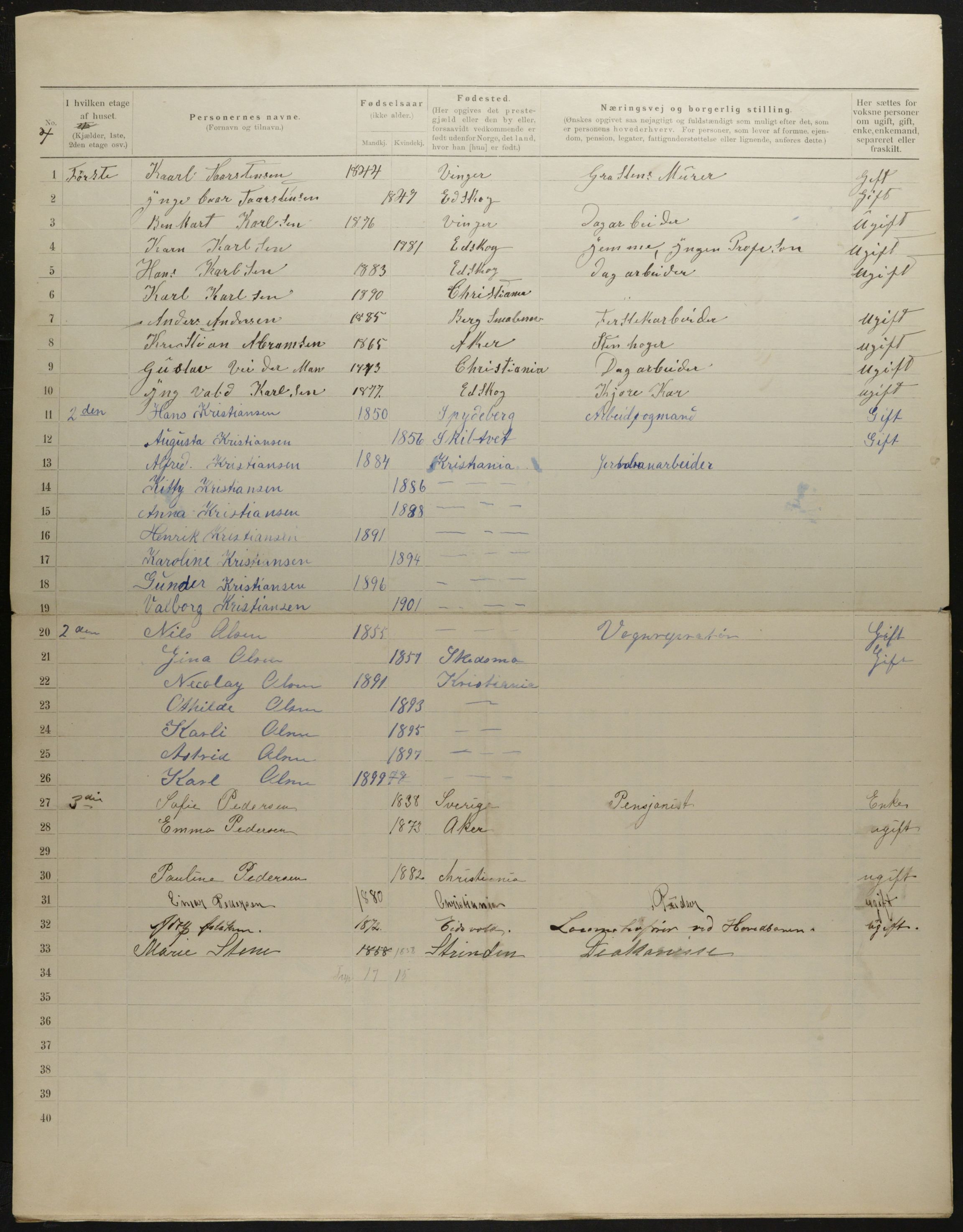 OBA, Municipal Census 1901 for Kristiania, 1901, p. 2347