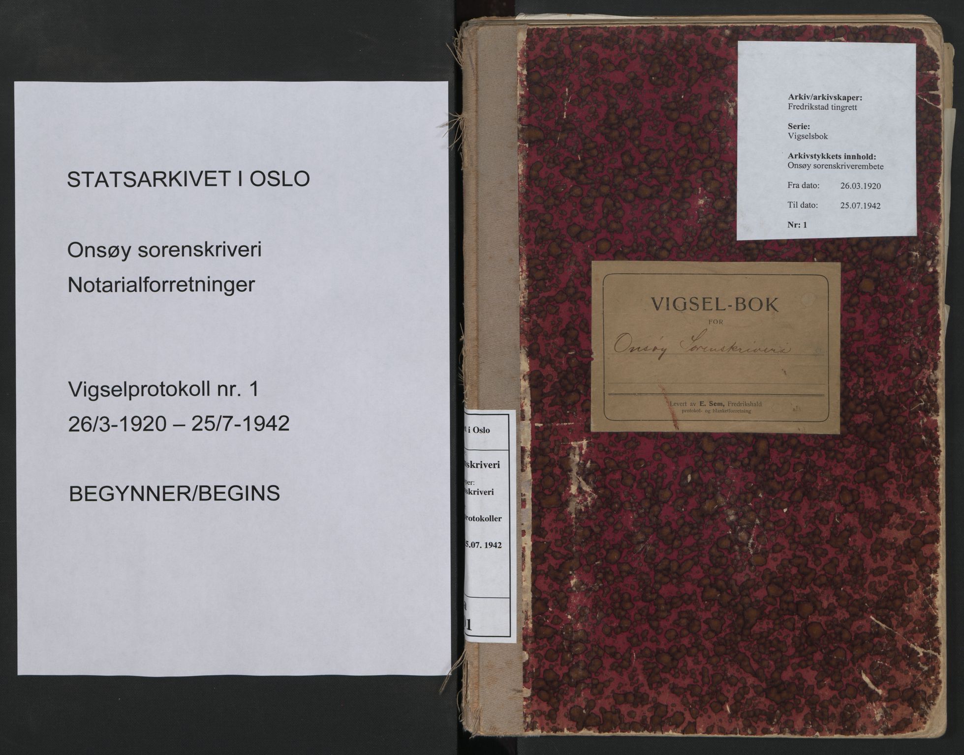 Onsøy sorenskriveri, SAO/A-10474/L/La/L0001: Vigselsbok, 1920-1942