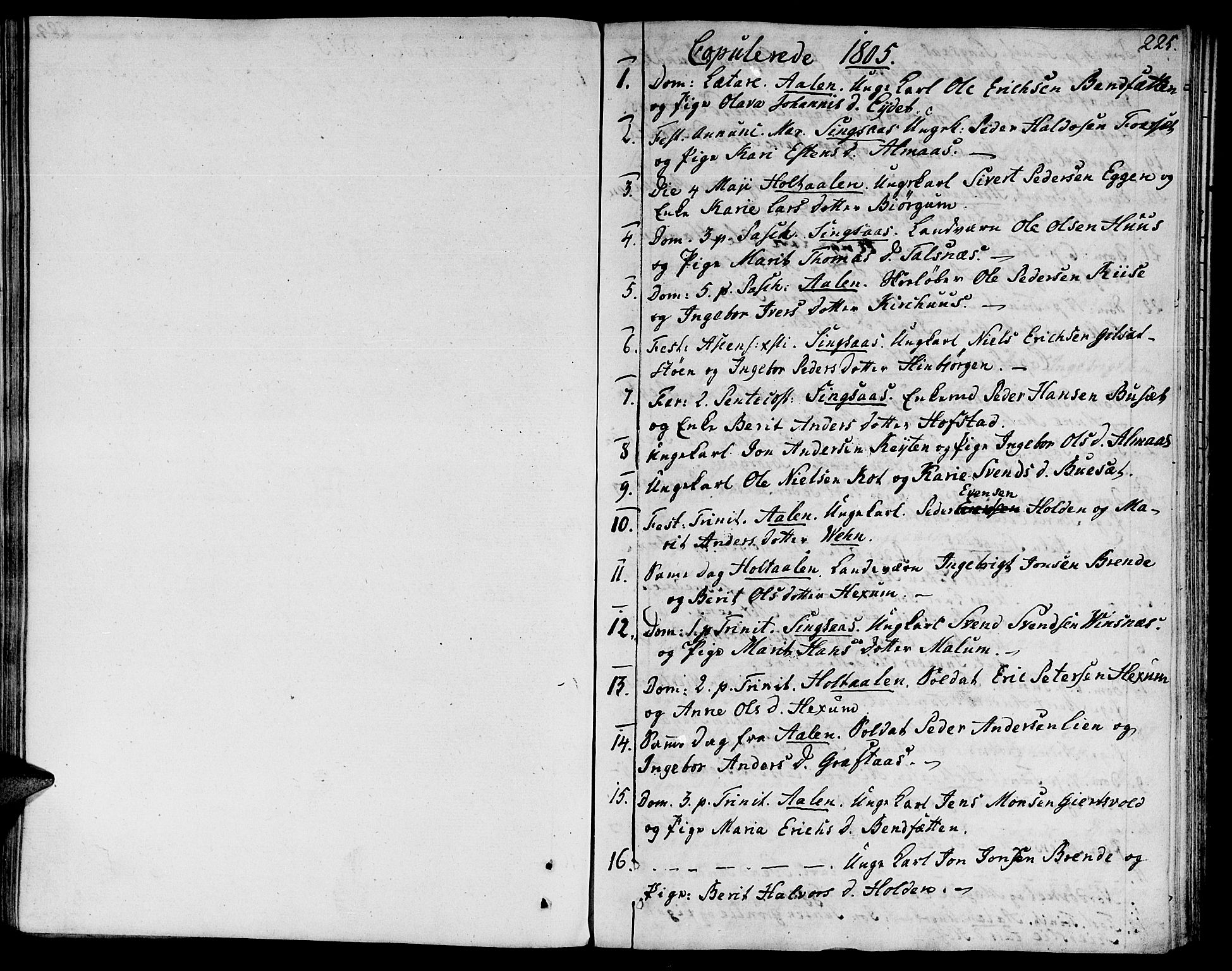 Ministerialprotokoller, klokkerbøker og fødselsregistre - Sør-Trøndelag, SAT/A-1456/685/L0953: Parish register (official) no. 685A02, 1805-1816, p. 225