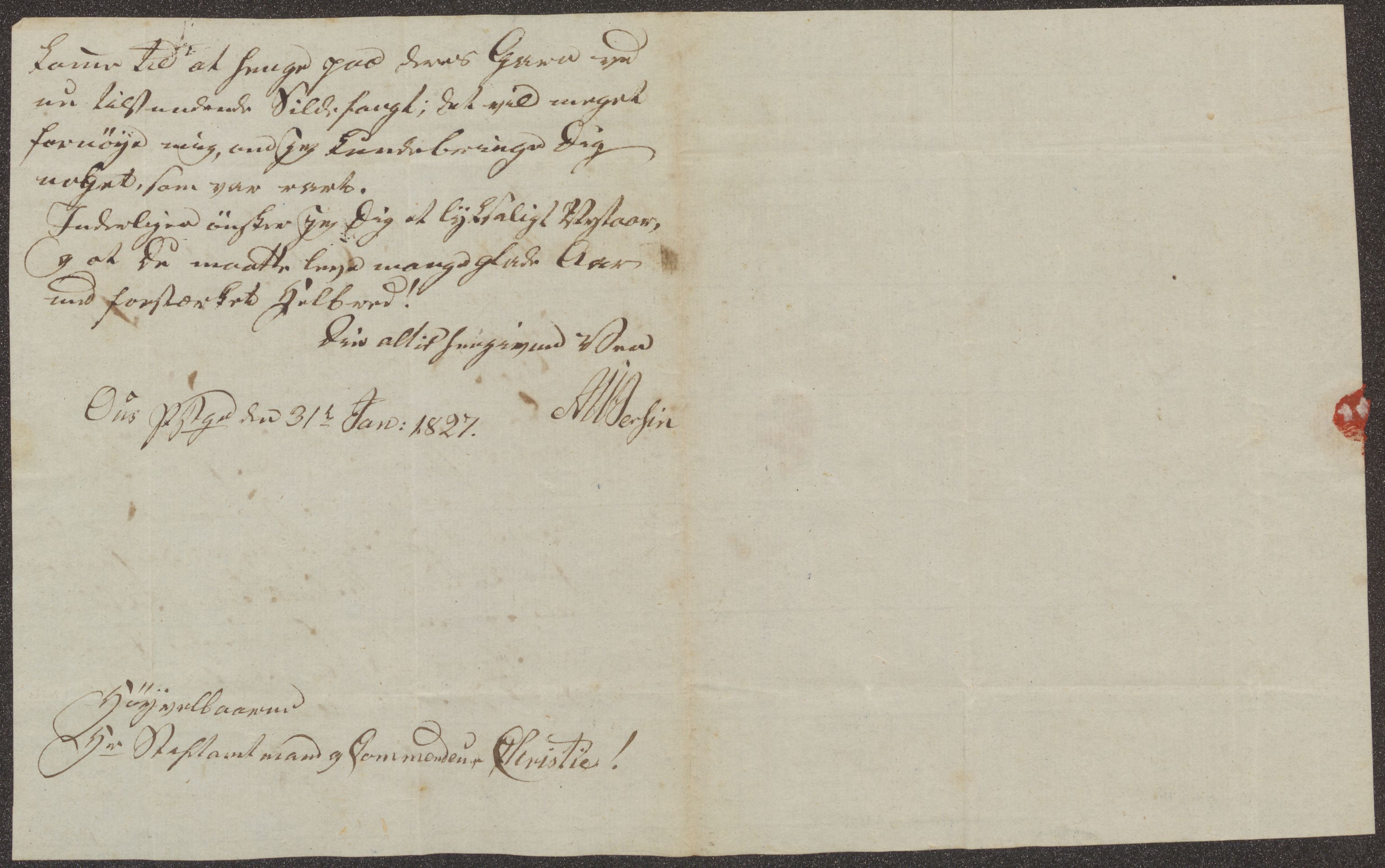 Bergens Museum, UMB/A007/D/Da/L0002/0001: Brevsamling 1827 / Brevsamling 1827, 1827