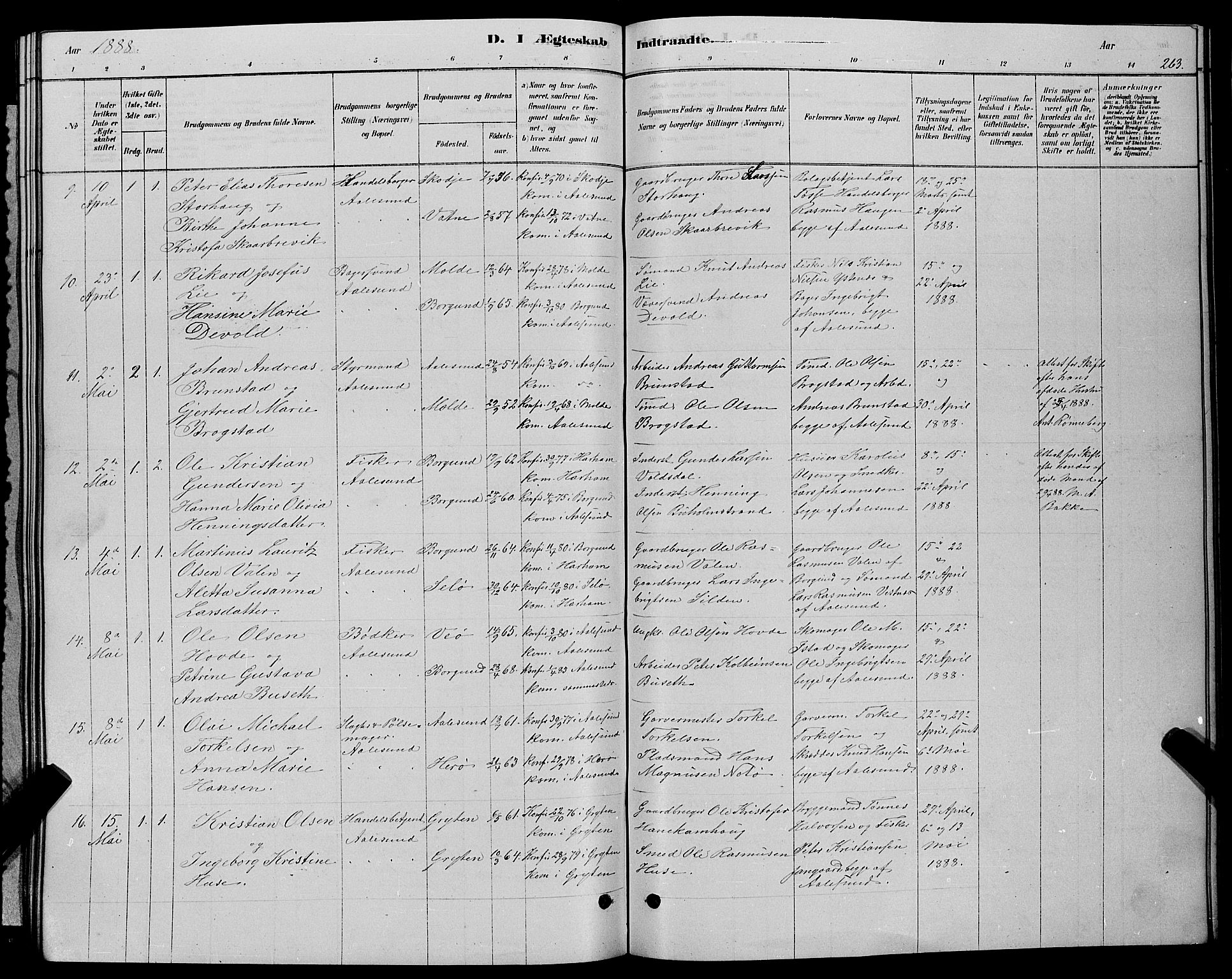 Ministerialprotokoller, klokkerbøker og fødselsregistre - Møre og Romsdal, SAT/A-1454/529/L0466: Parish register (copy) no. 529C03, 1878-1888, p. 263