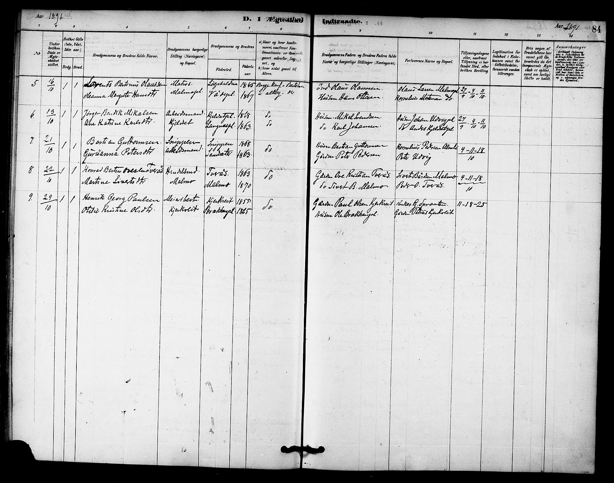 Ministerialprotokoller, klokkerbøker og fødselsregistre - Nord-Trøndelag, AV/SAT-A-1458/745/L0429: Parish register (official) no. 745A01, 1878-1894, p. 84