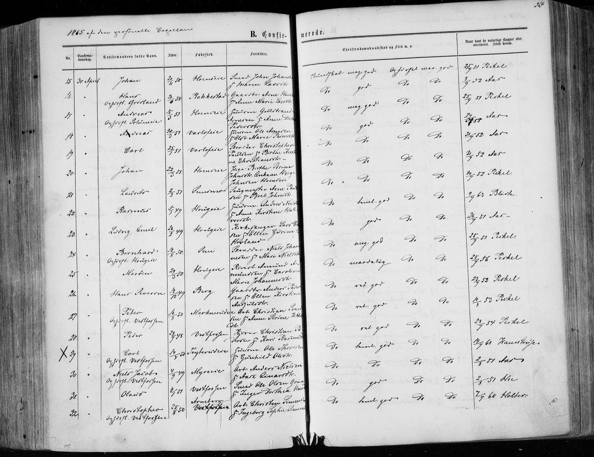 Eiker kirkebøker, SAKO/A-4/F/Fa/L0016: Parish register (official) no. I 16, 1860-1868, p. 364