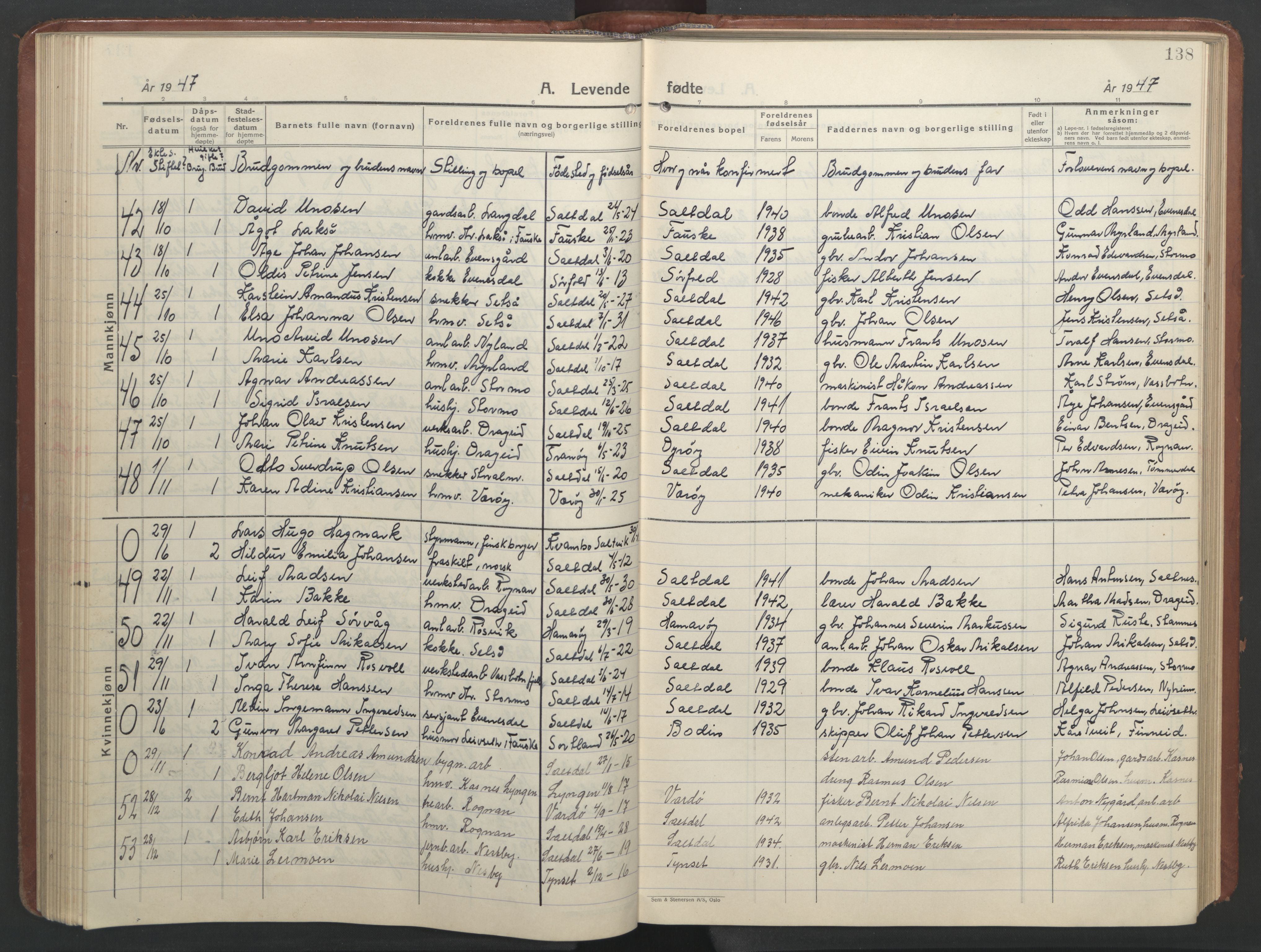 Ministerialprotokoller, klokkerbøker og fødselsregistre - Nordland, AV/SAT-A-1459/847/L0680: Parish register (copy) no. 847C08, 1930-1947, p. 138