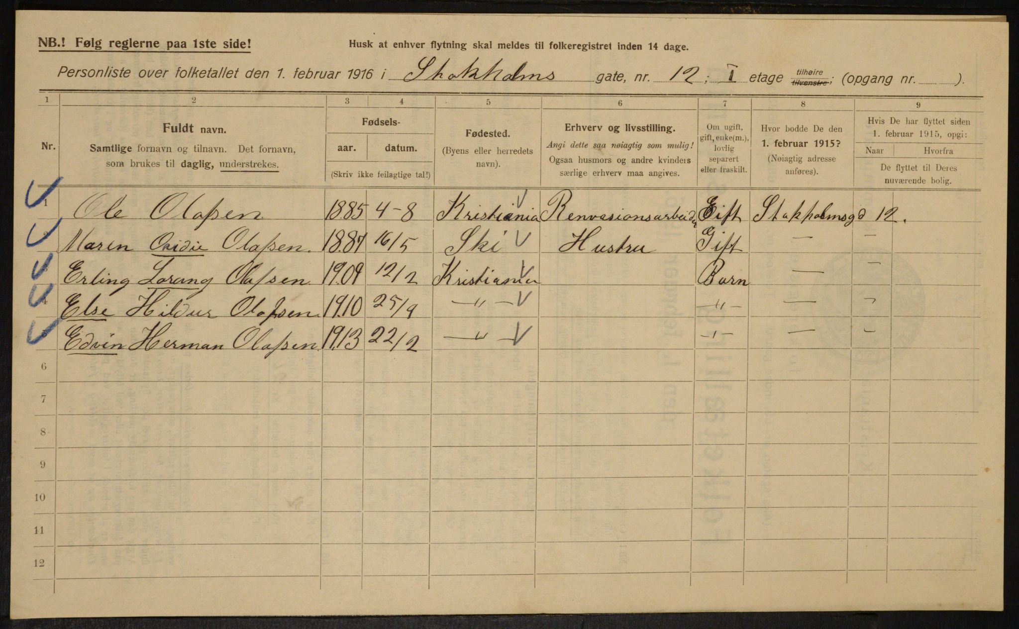 OBA, Municipal Census 1916 for Kristiania, 1916, p. 105389