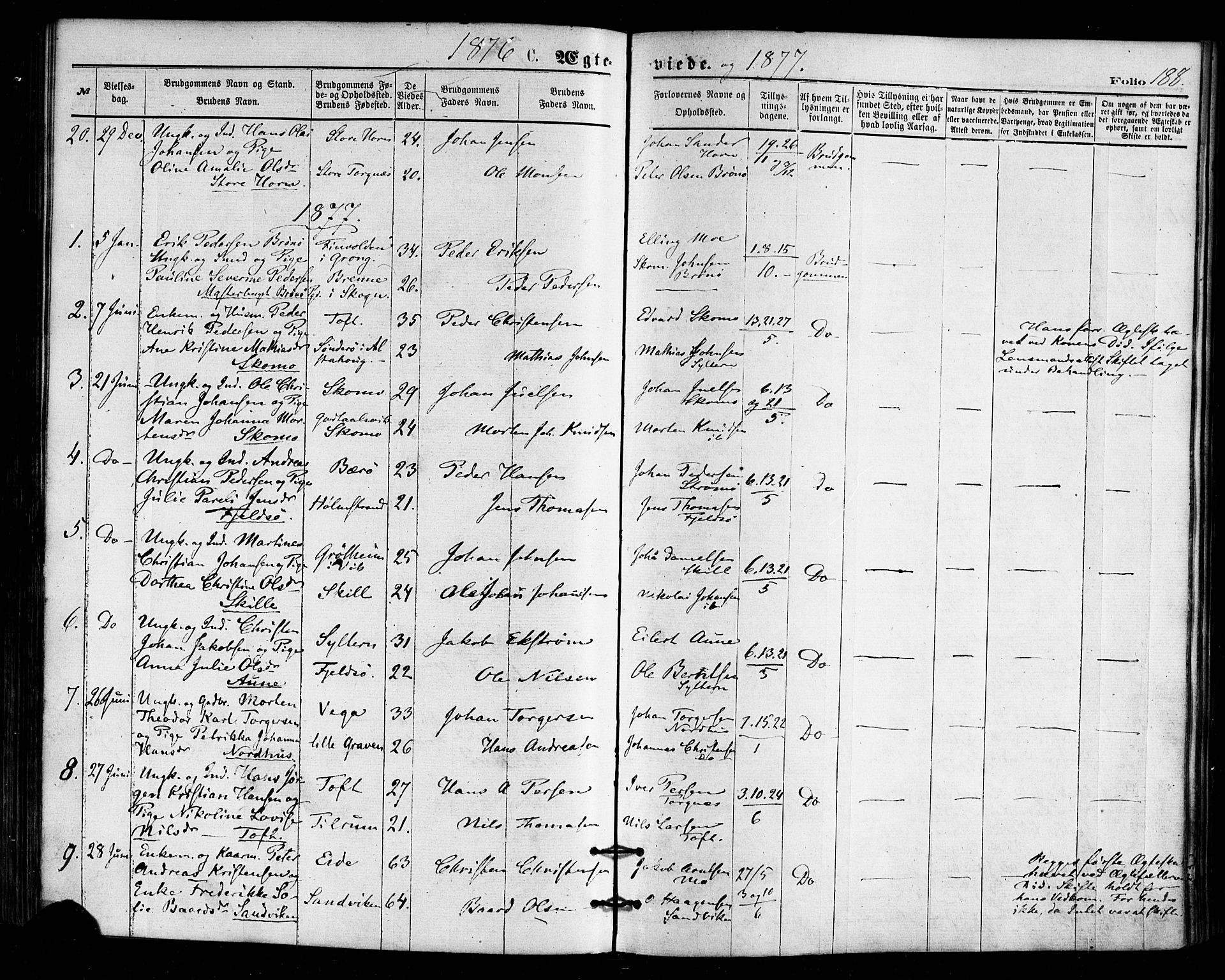 Ministerialprotokoller, klokkerbøker og fødselsregistre - Nordland, SAT/A-1459/813/L0199: Parish register (official) no. 813A09, 1875-1885, p. 188